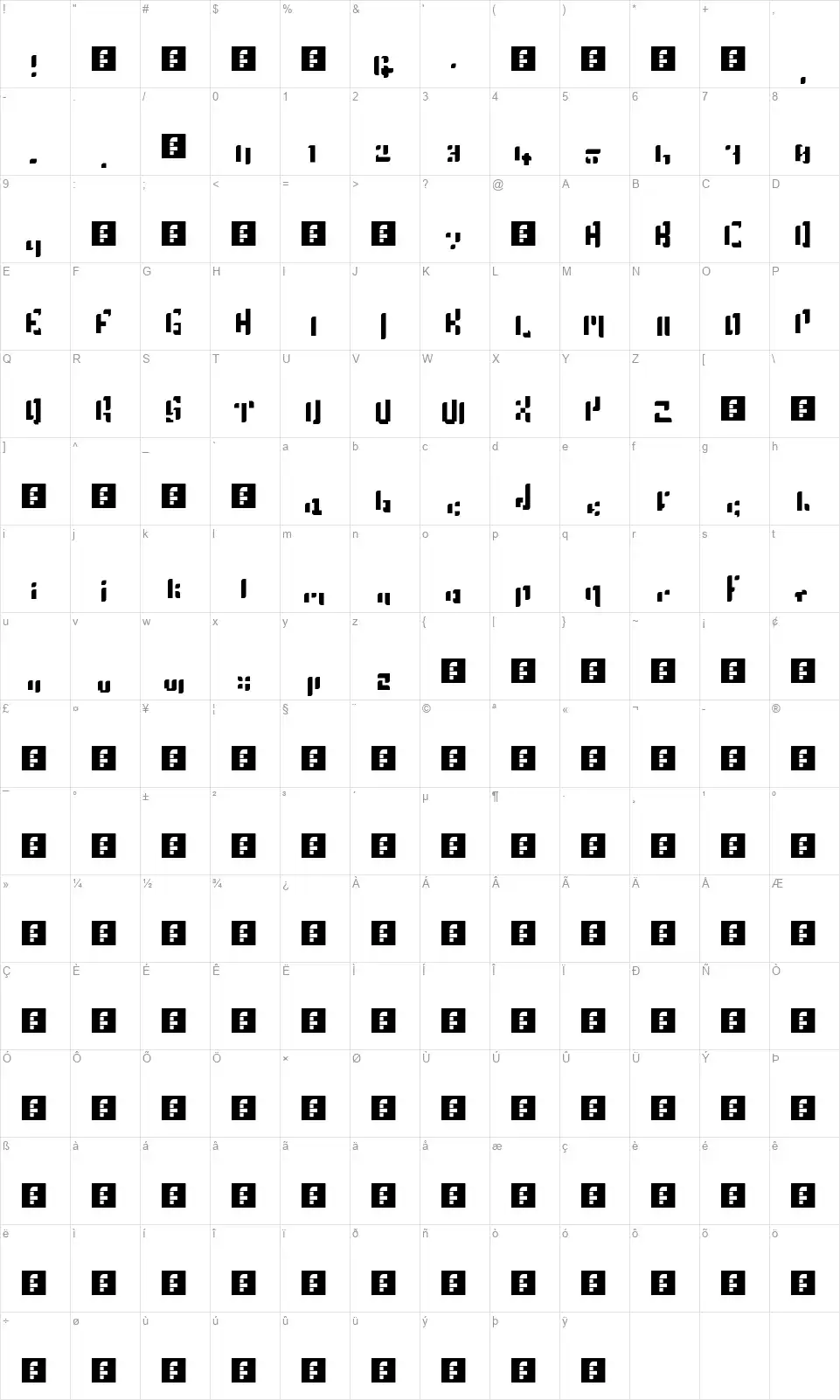 Goldfont character map