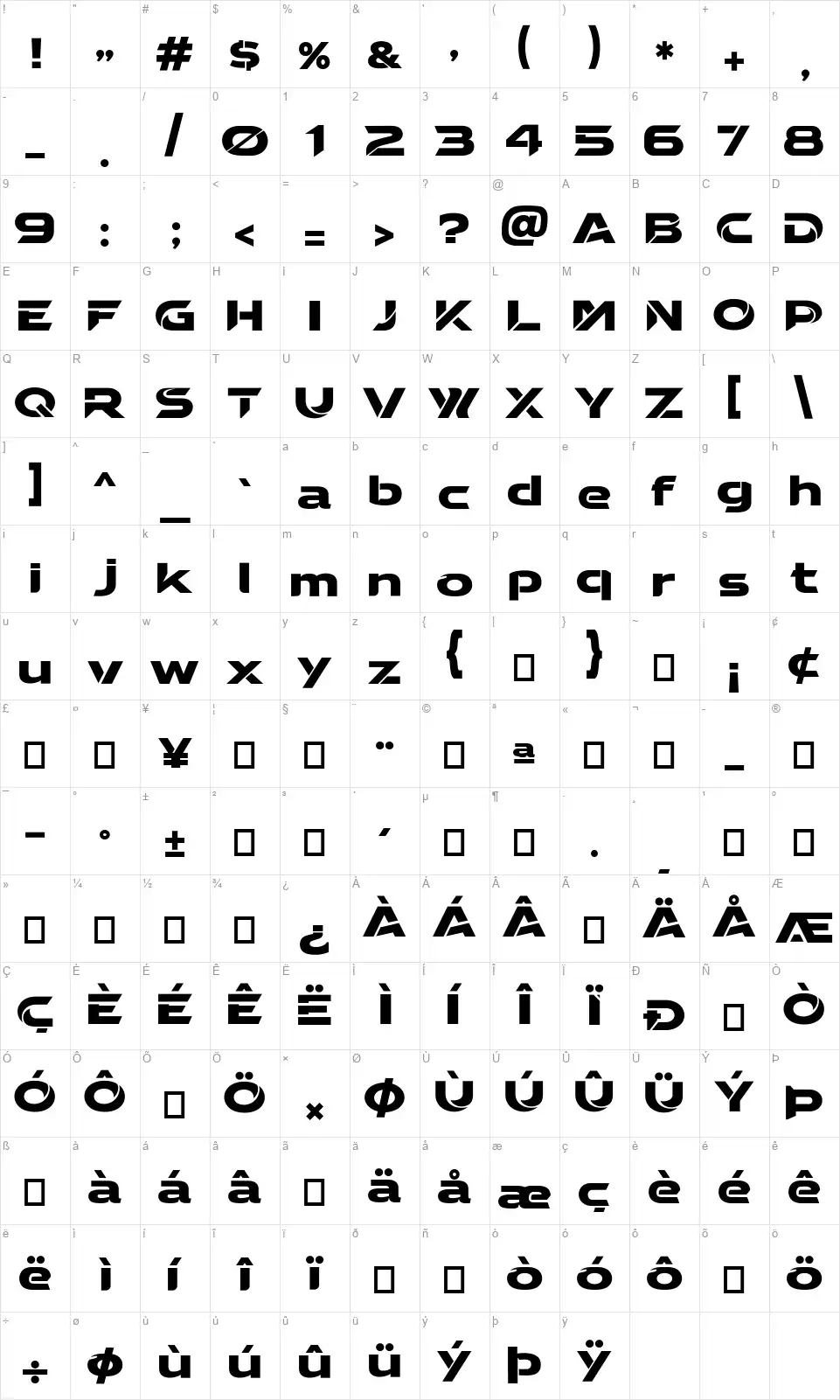 Goldmodefont character map