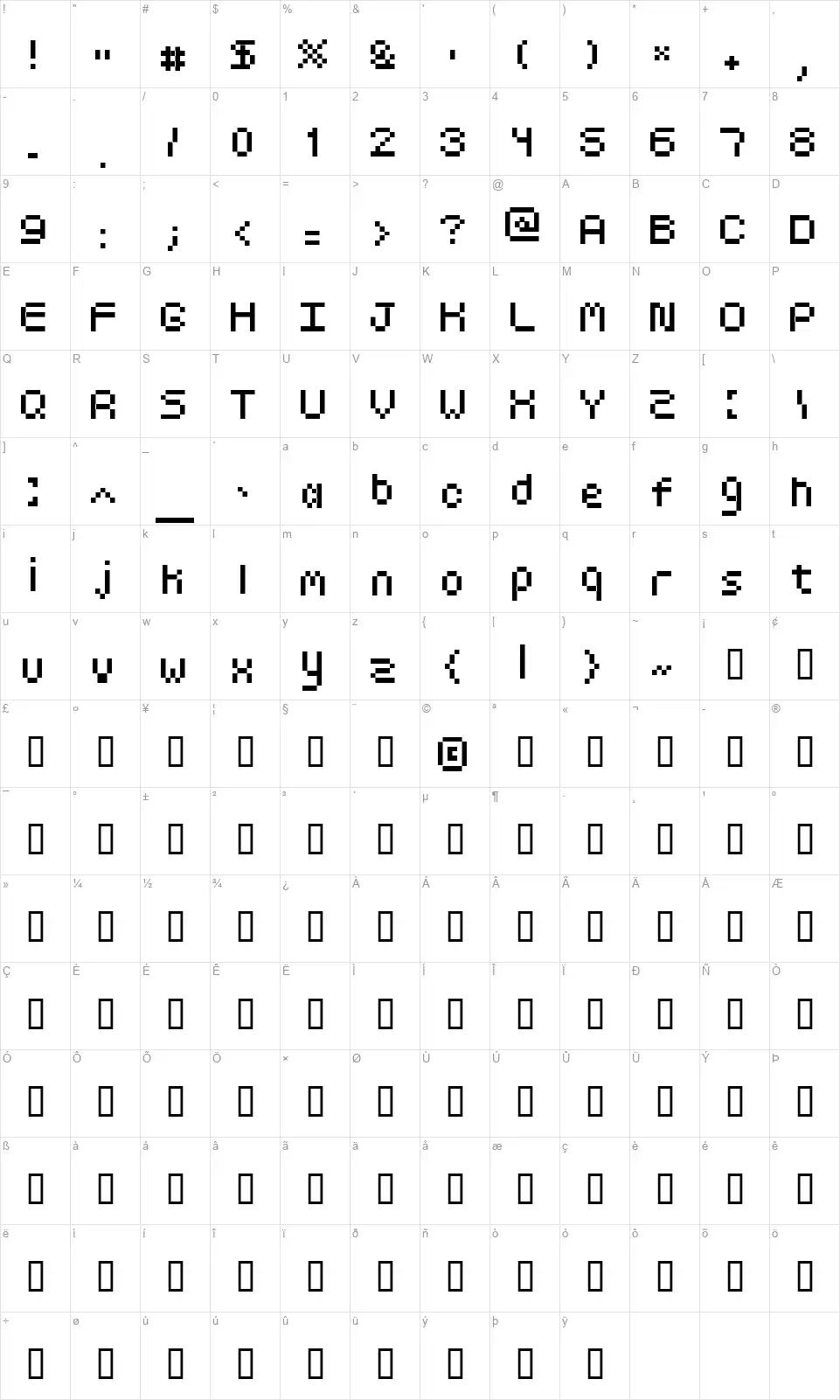 Goldy Roundfont character map