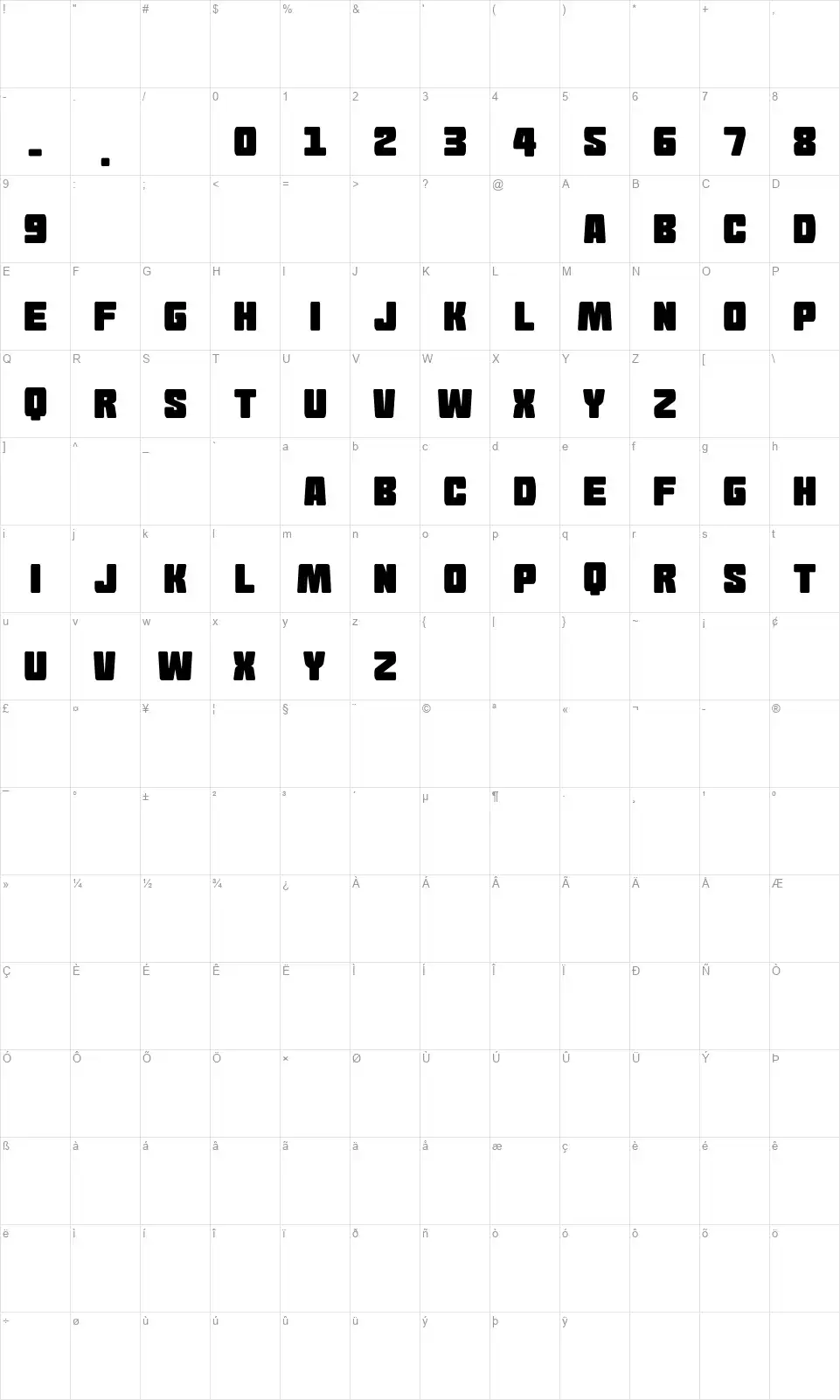 Goma Blockfont character map