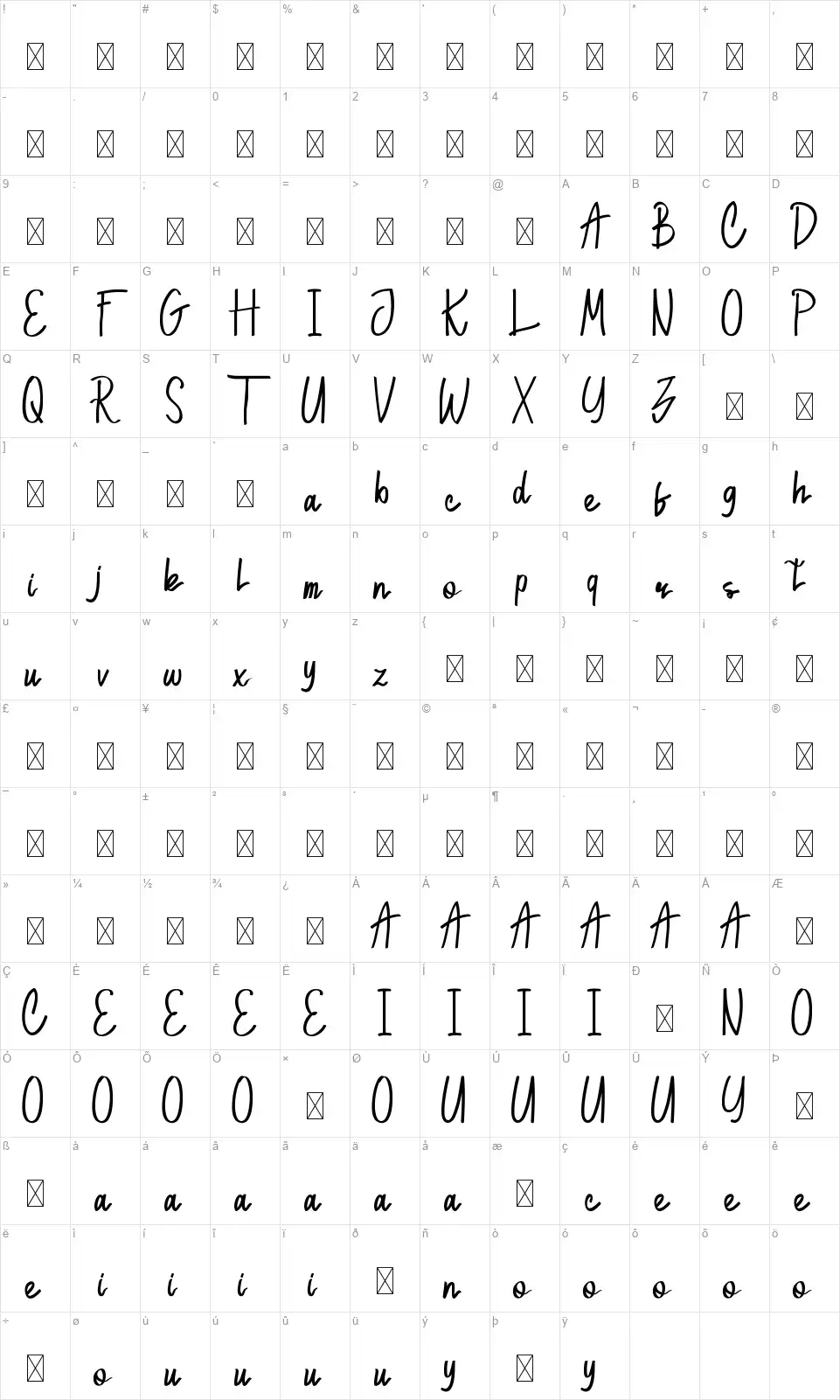 Gonlotus Fangwell Scriptfont character map