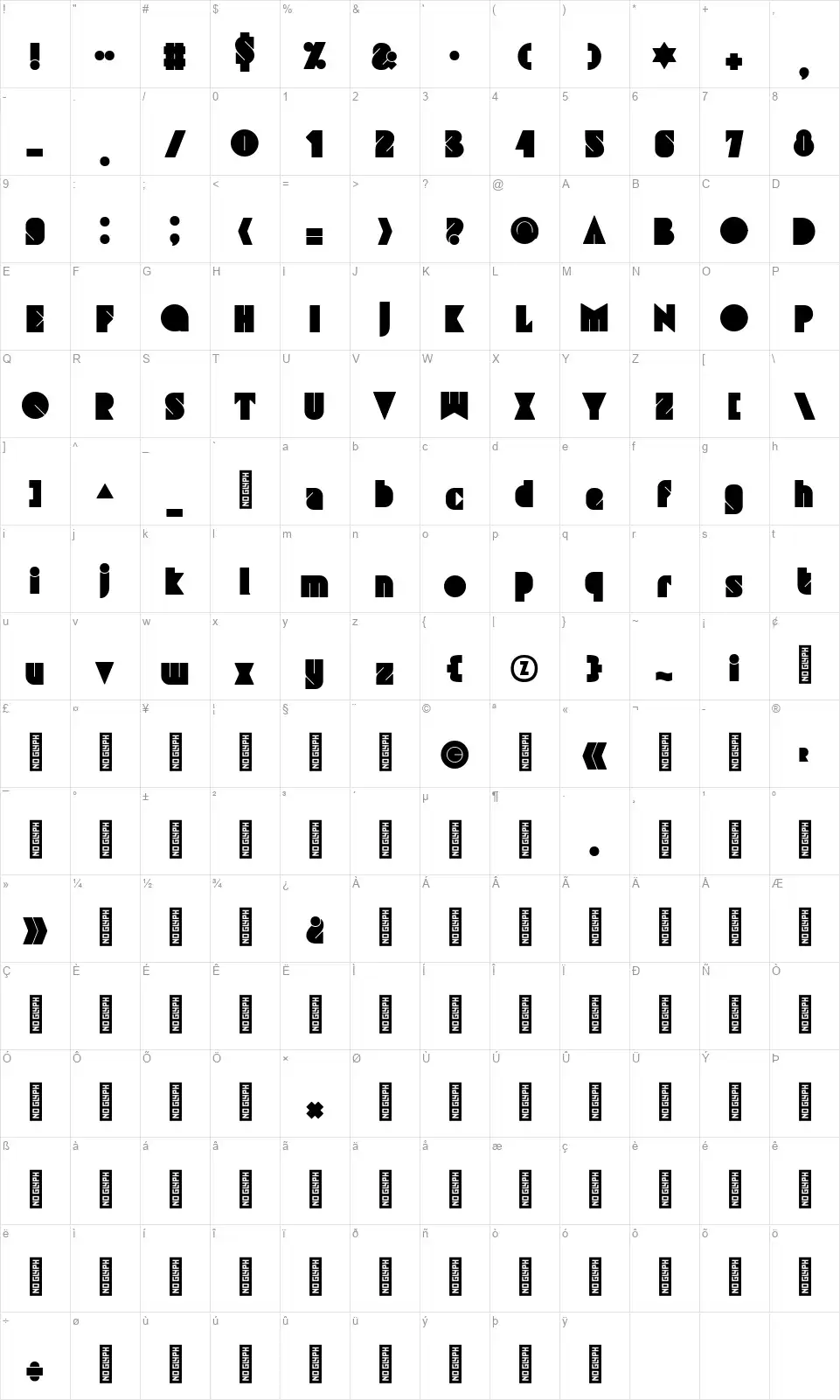 Grafika Type.3font character map