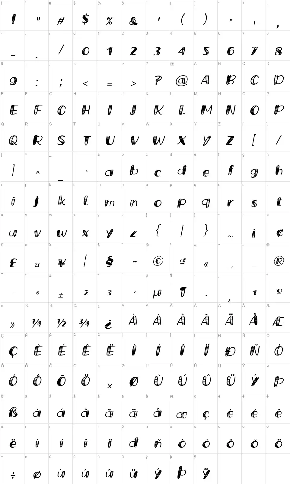 Grande October Fourfont character map