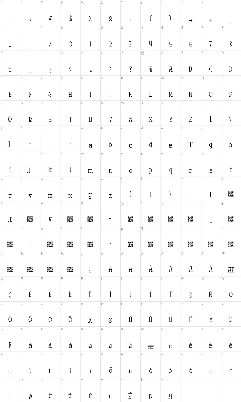 Graphemicfont character map