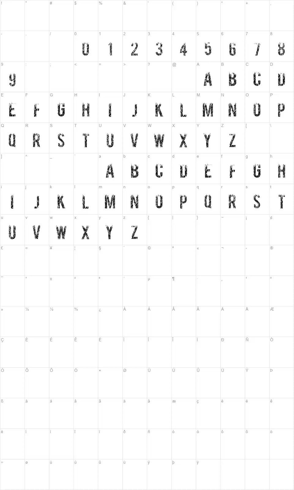 Grasseventfont character map