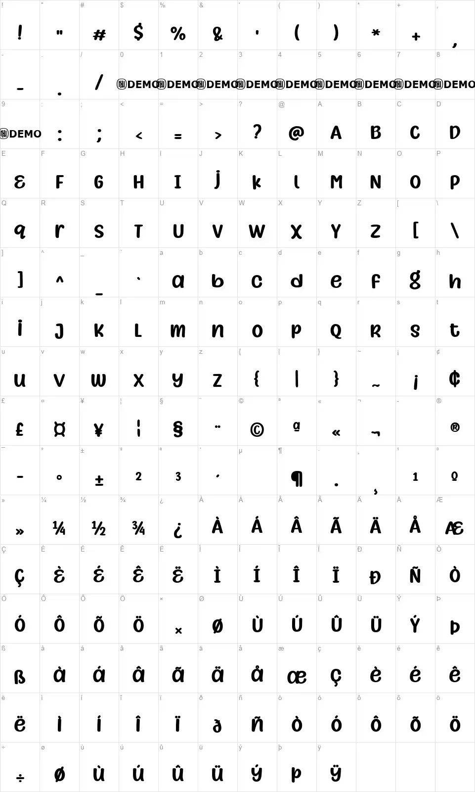 Gray Lightfont character map