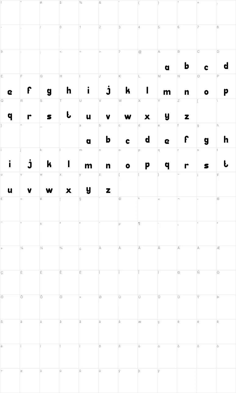 Great Leaderfont character map