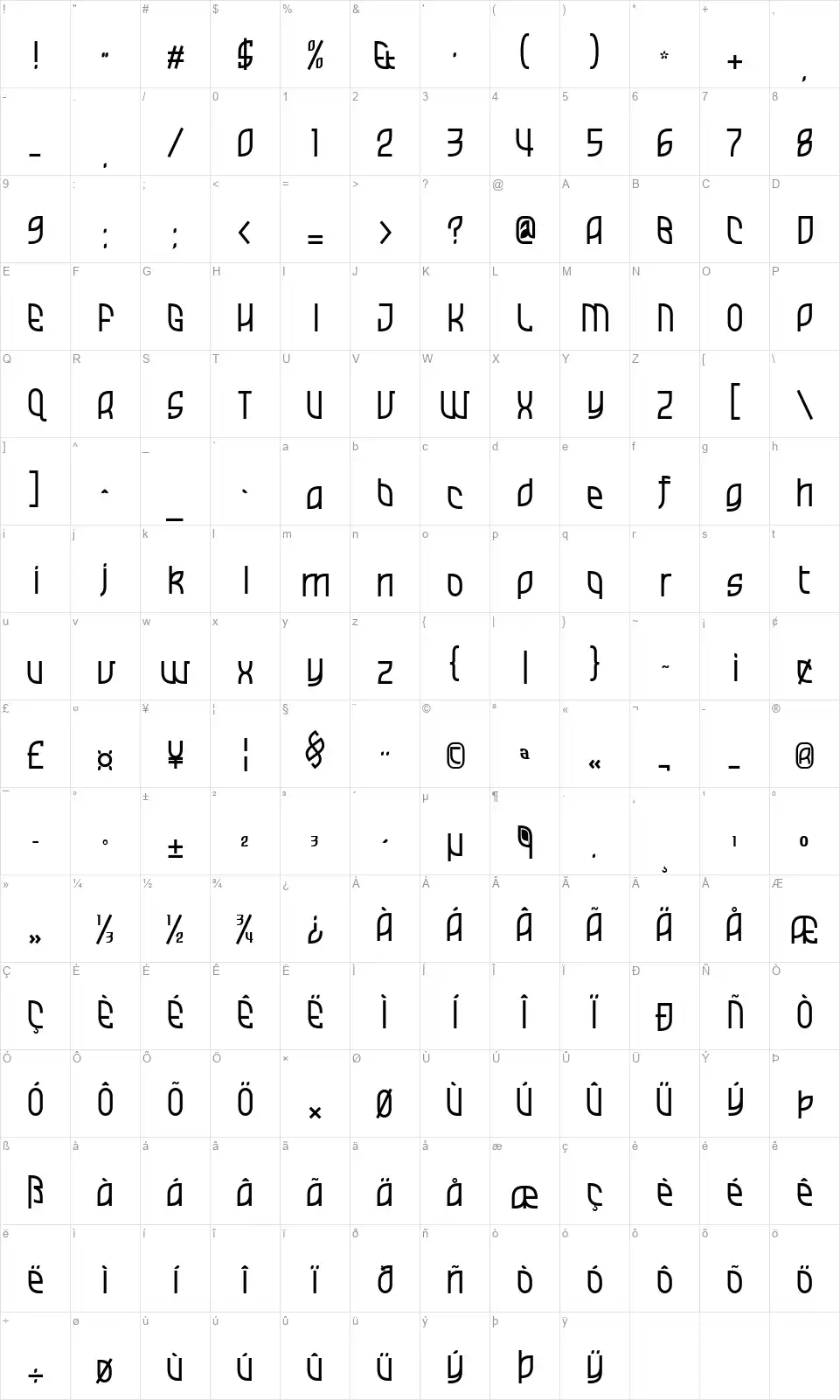 Greenwashing Machinefont character map