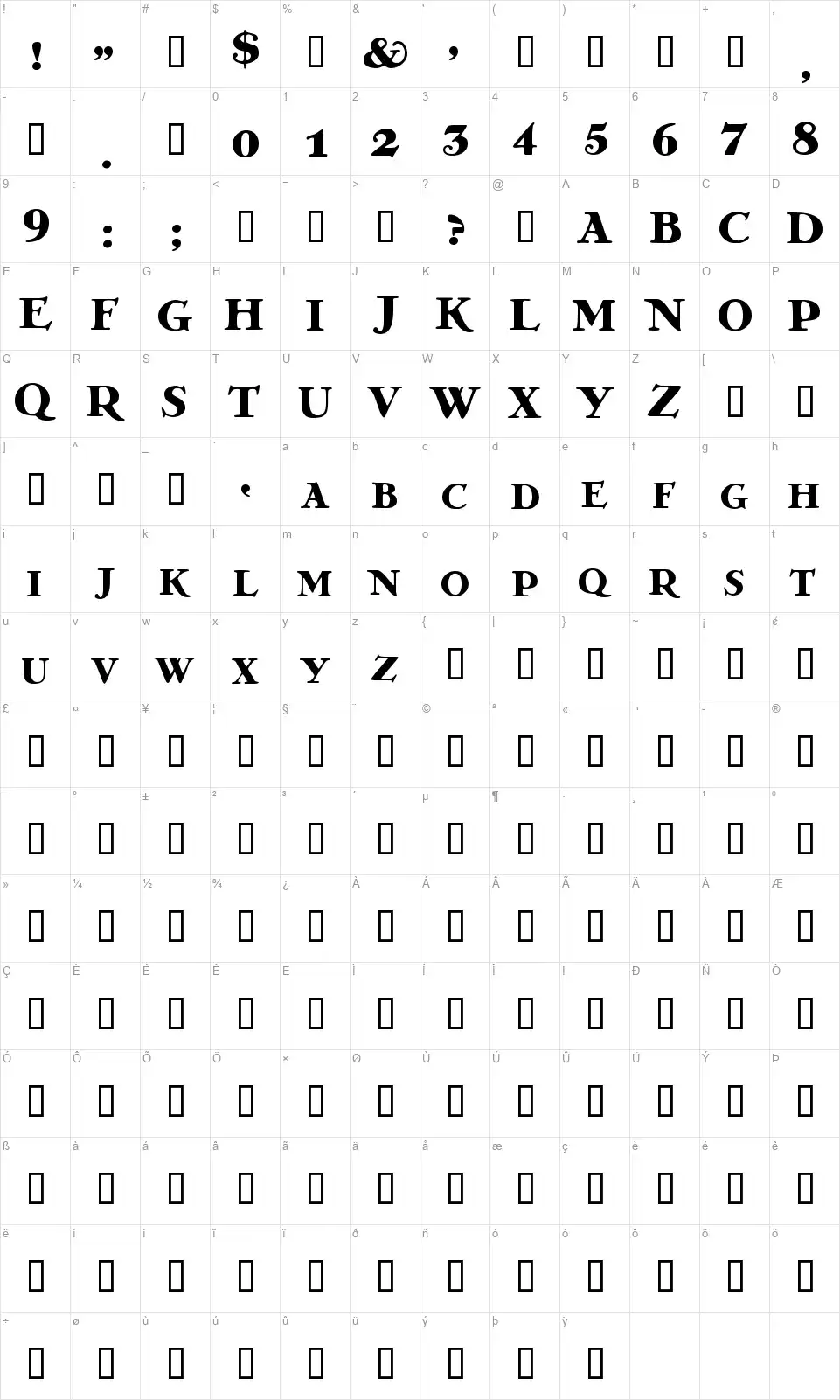 Greko Decofont character map