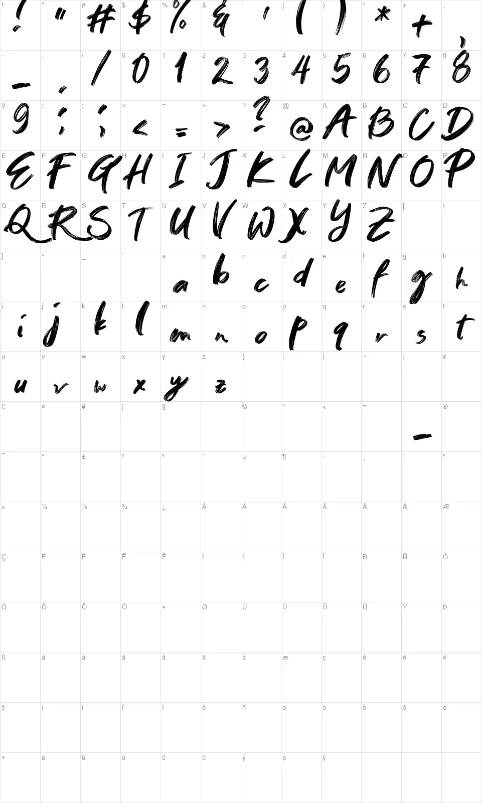 Greylightfont character map