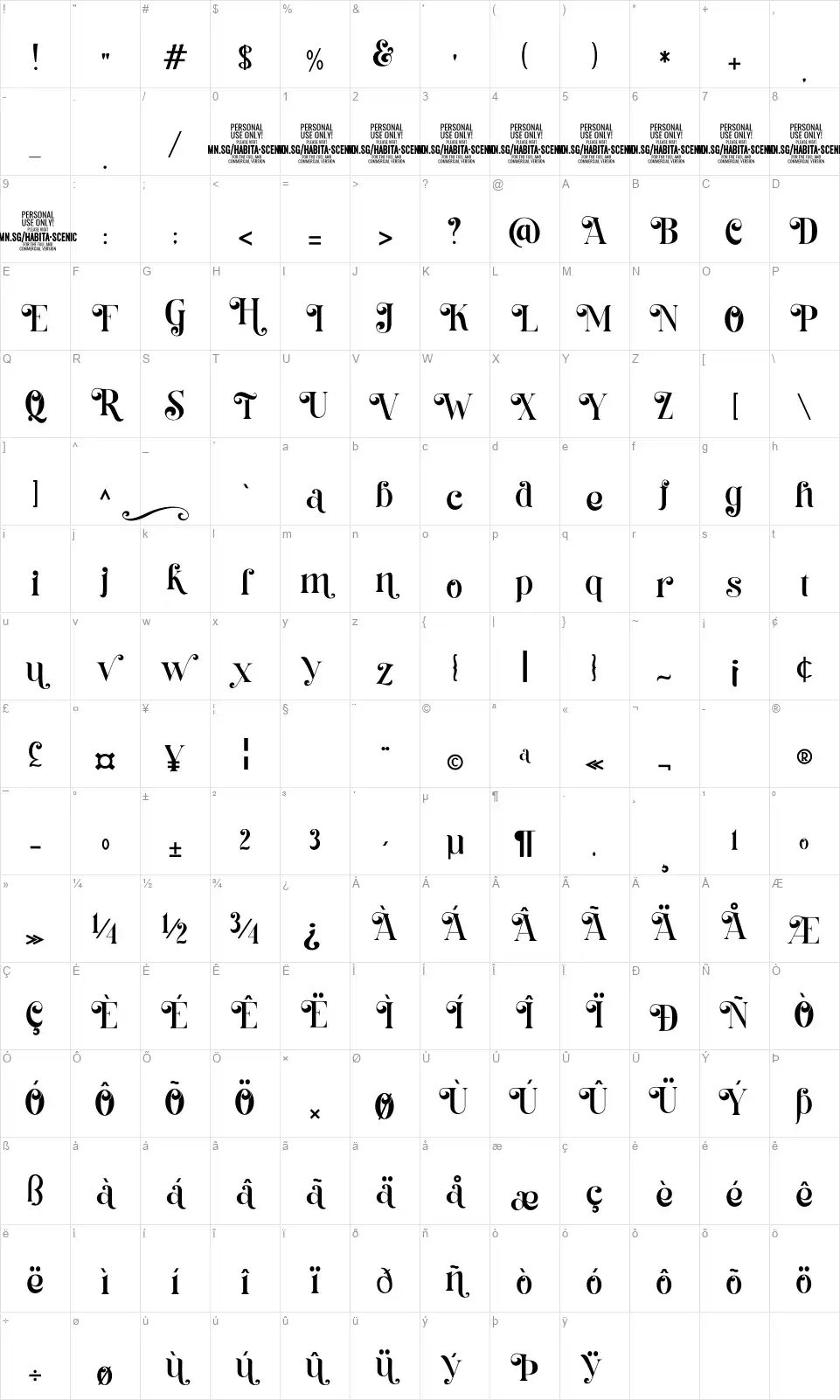 Habita Scenicfont character map