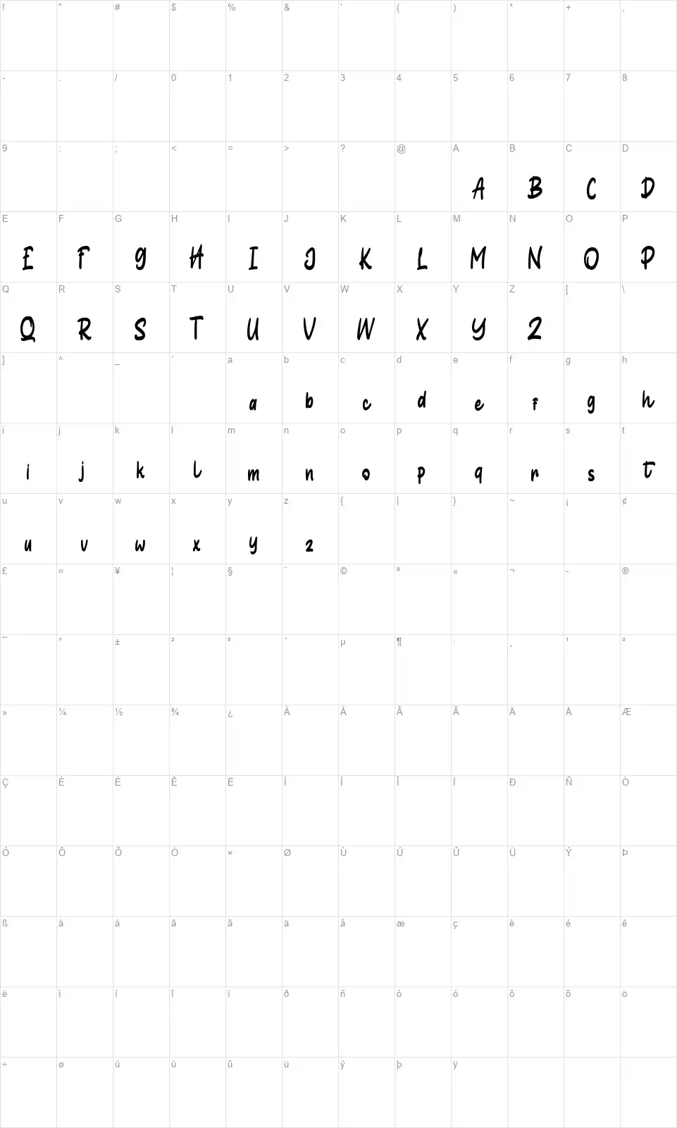 Halloufont character map