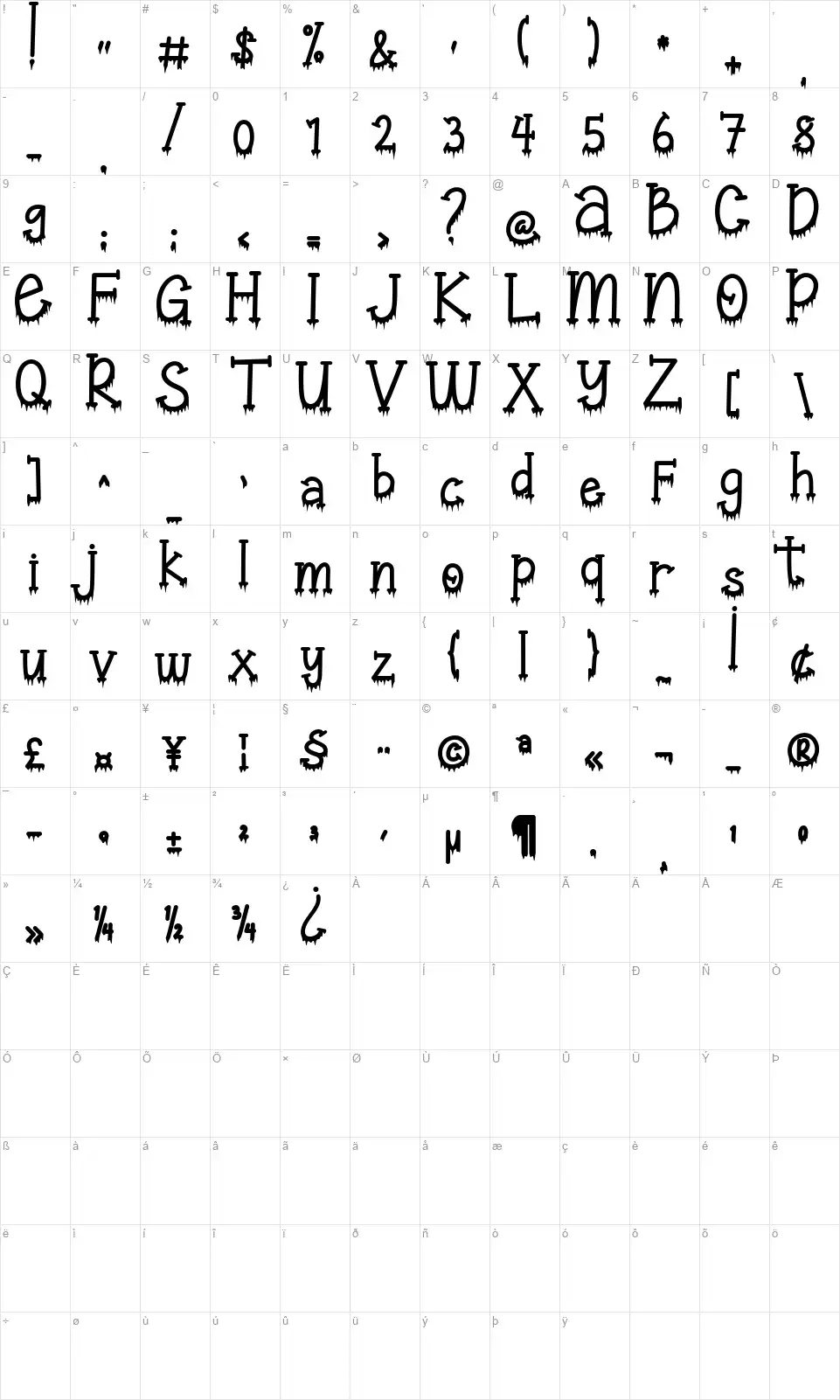 Halloween Festivalfont character map