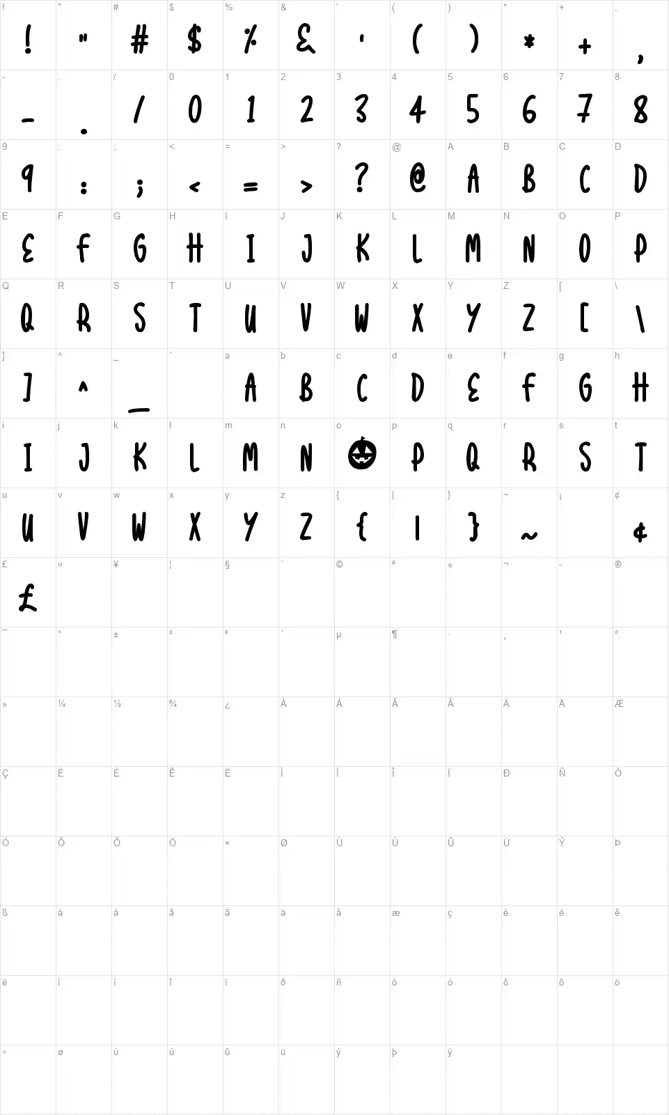 Halloween Treatsfont character map