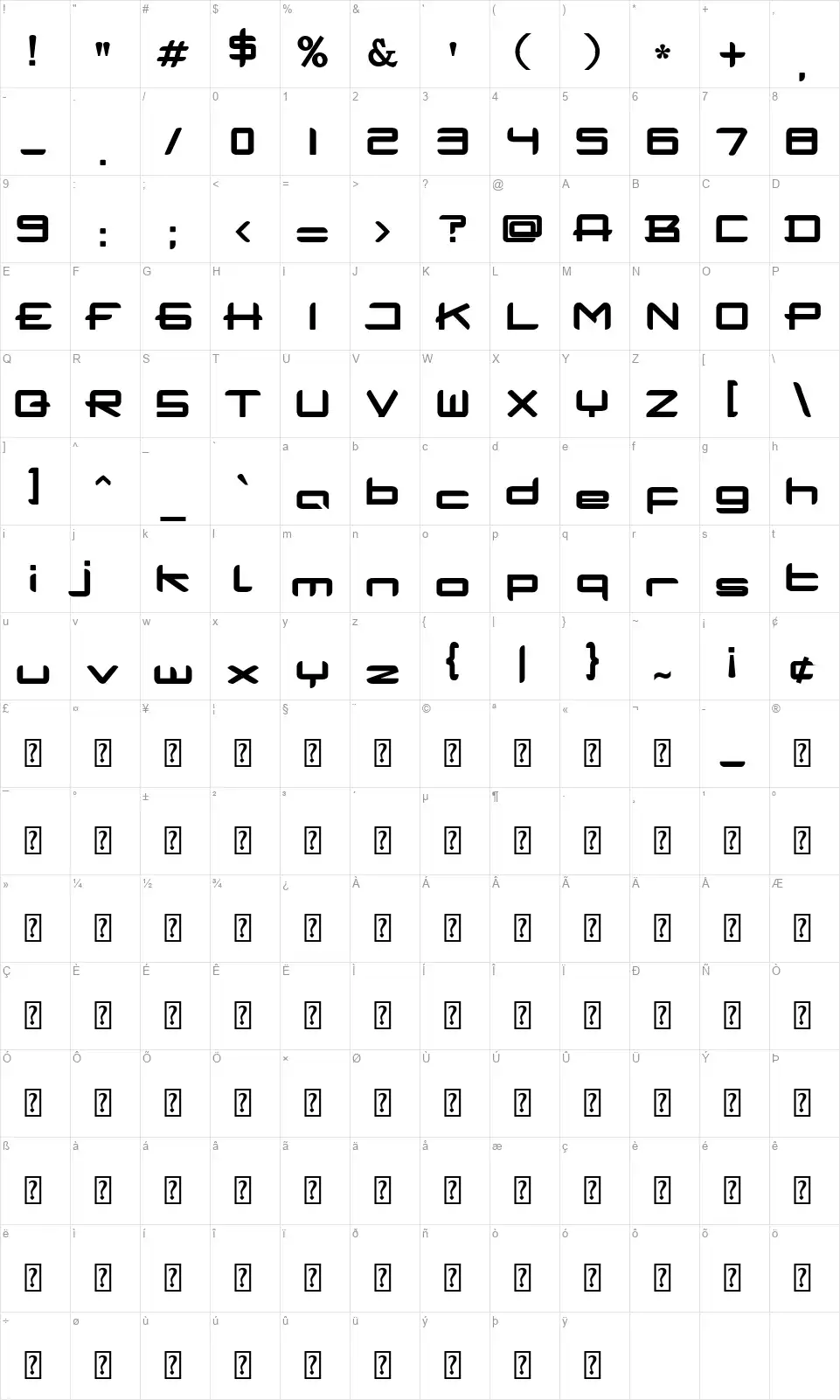 Hambalangfont character map