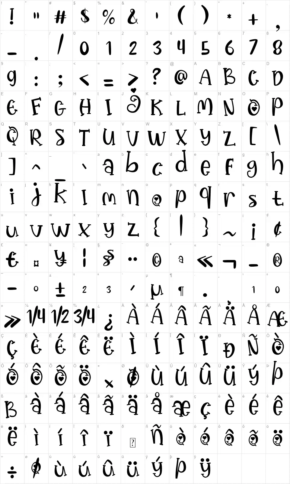 Happy Chocofont character map