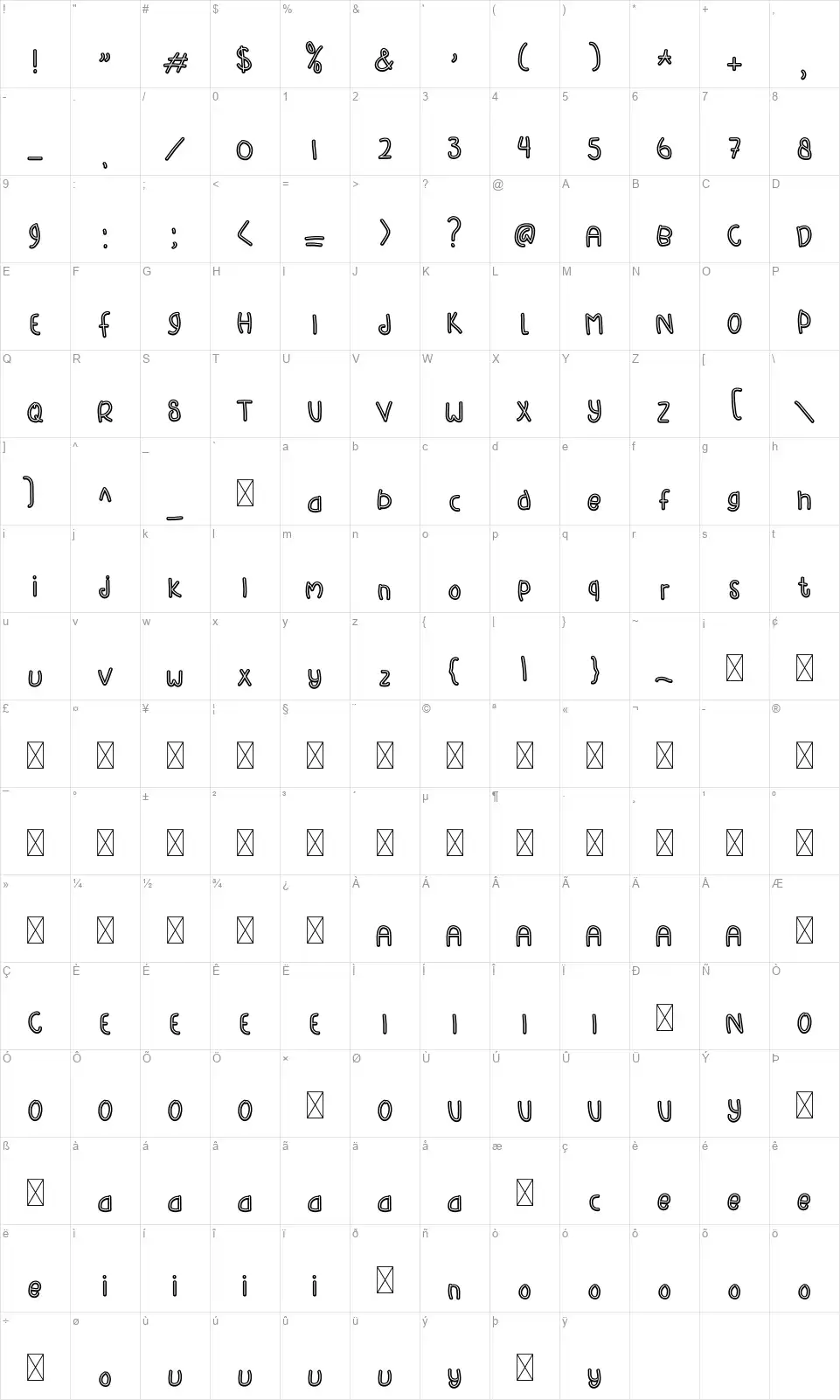Happy Santafont character map