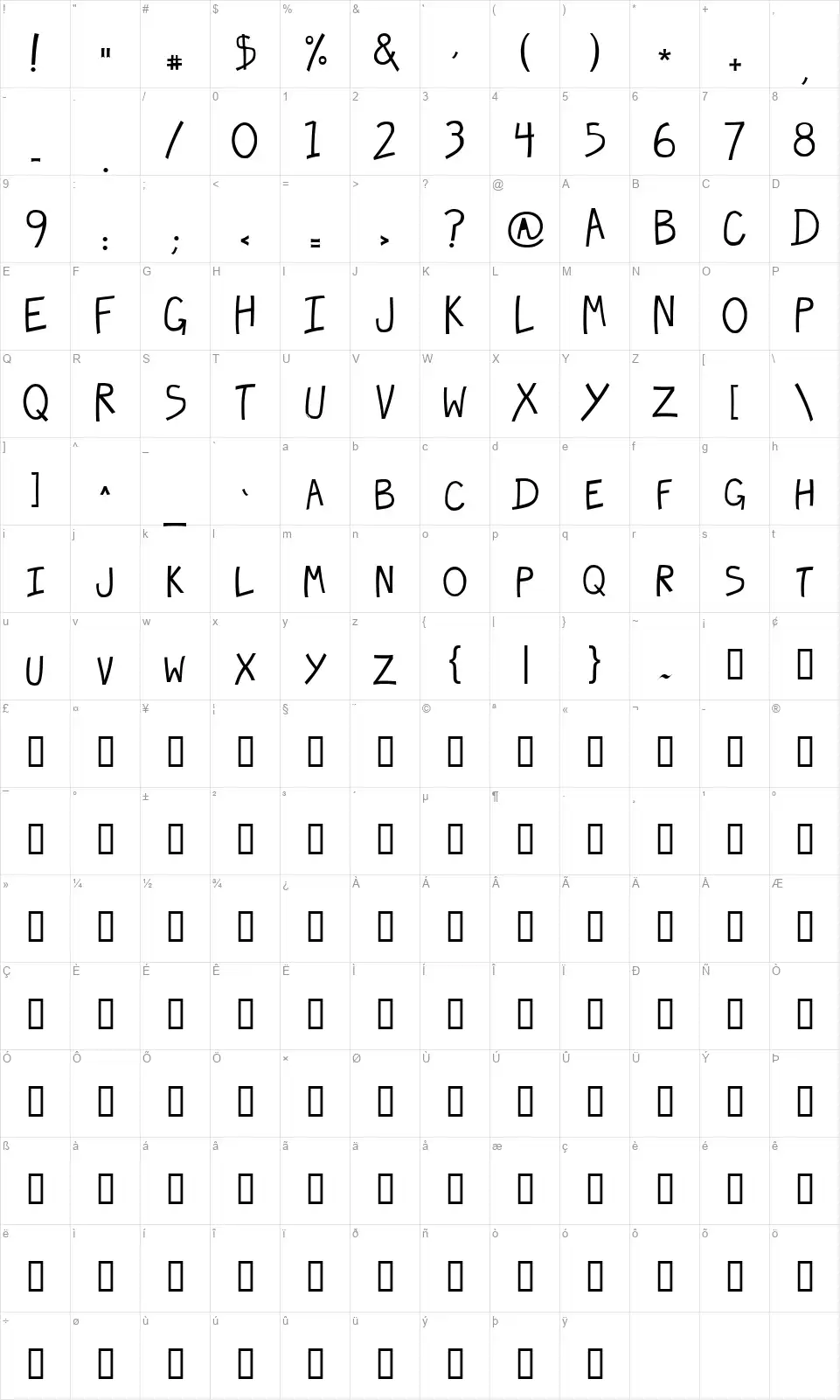 Hecubusfont character map