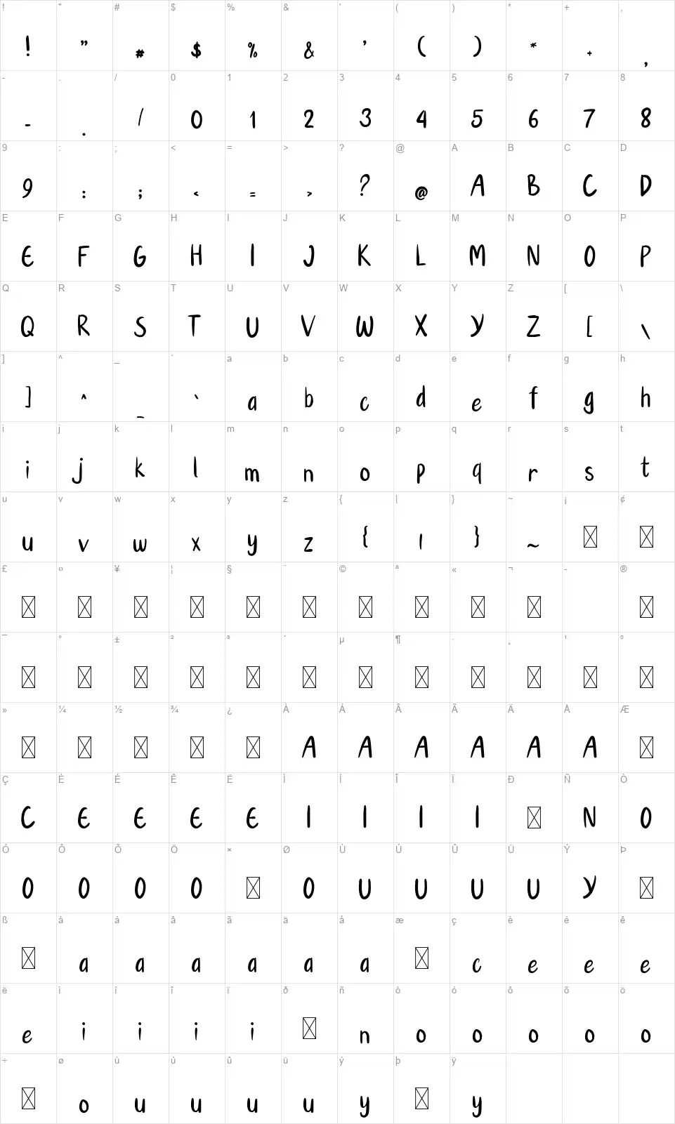 Hello Toysfont character map