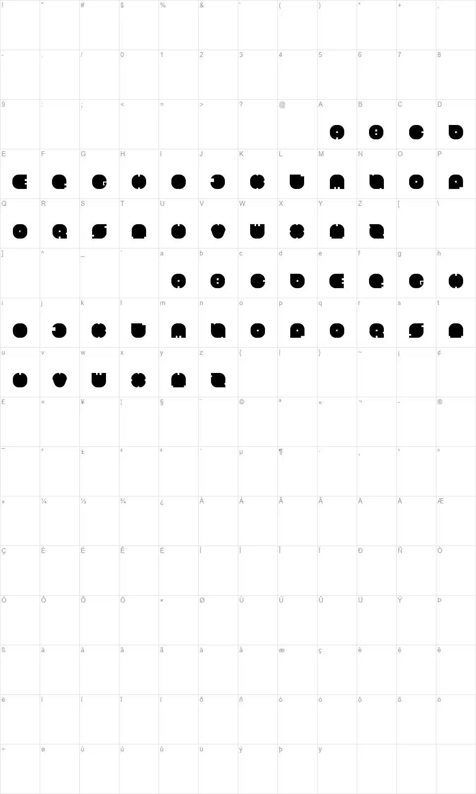 Helmetfont character map