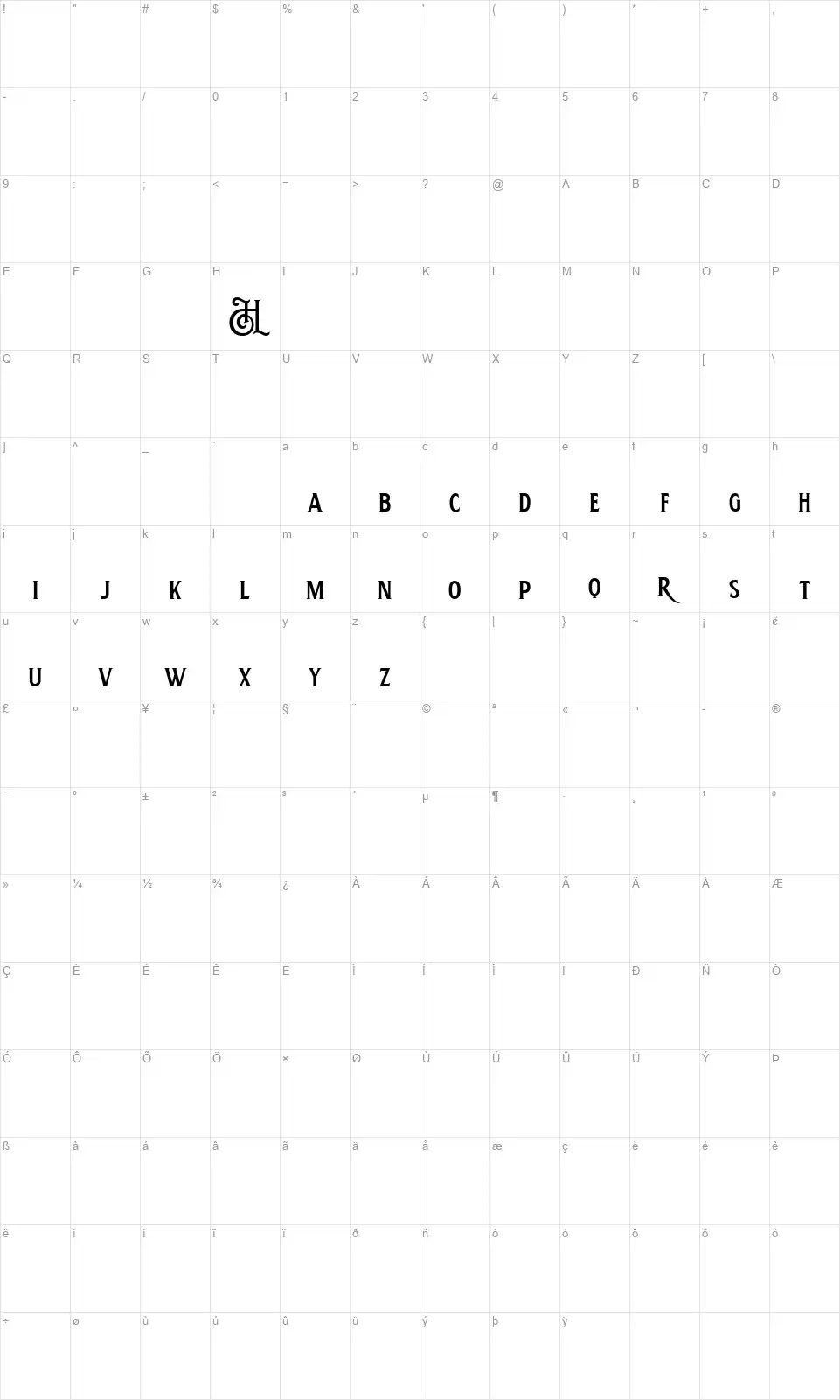 Hemera IIfont character map