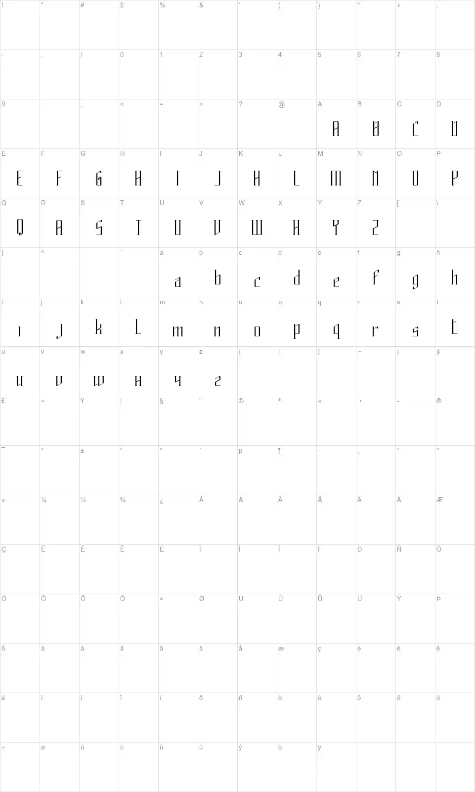 Heritagefont character map