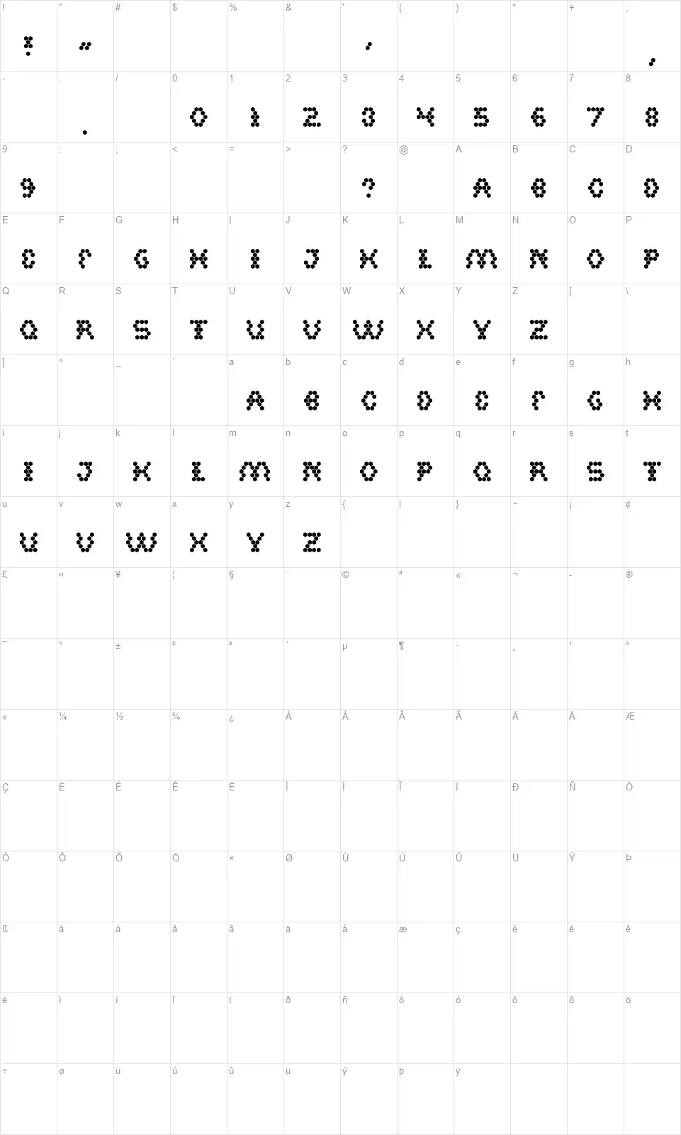 Hexagonalfont character map