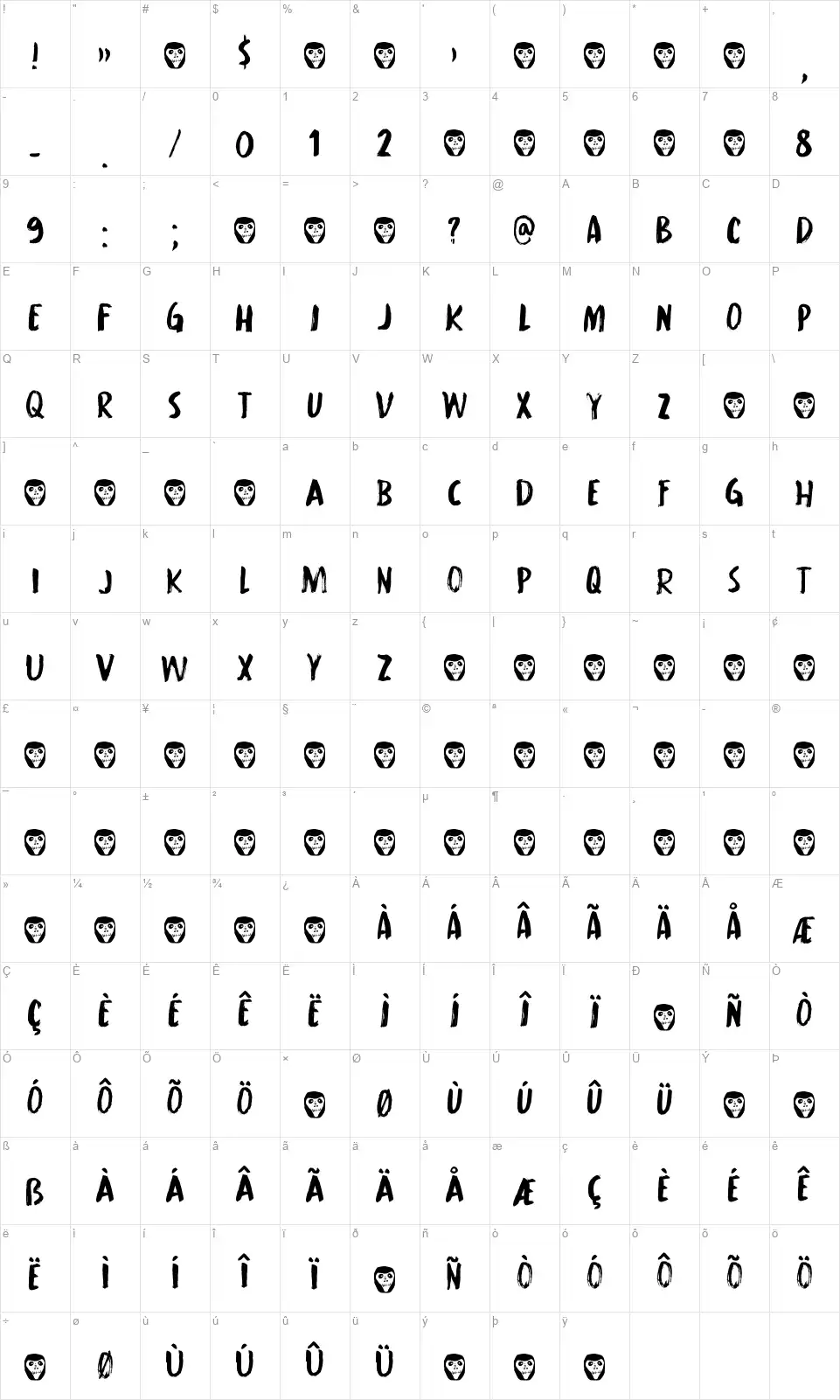 Hibagonfont character map