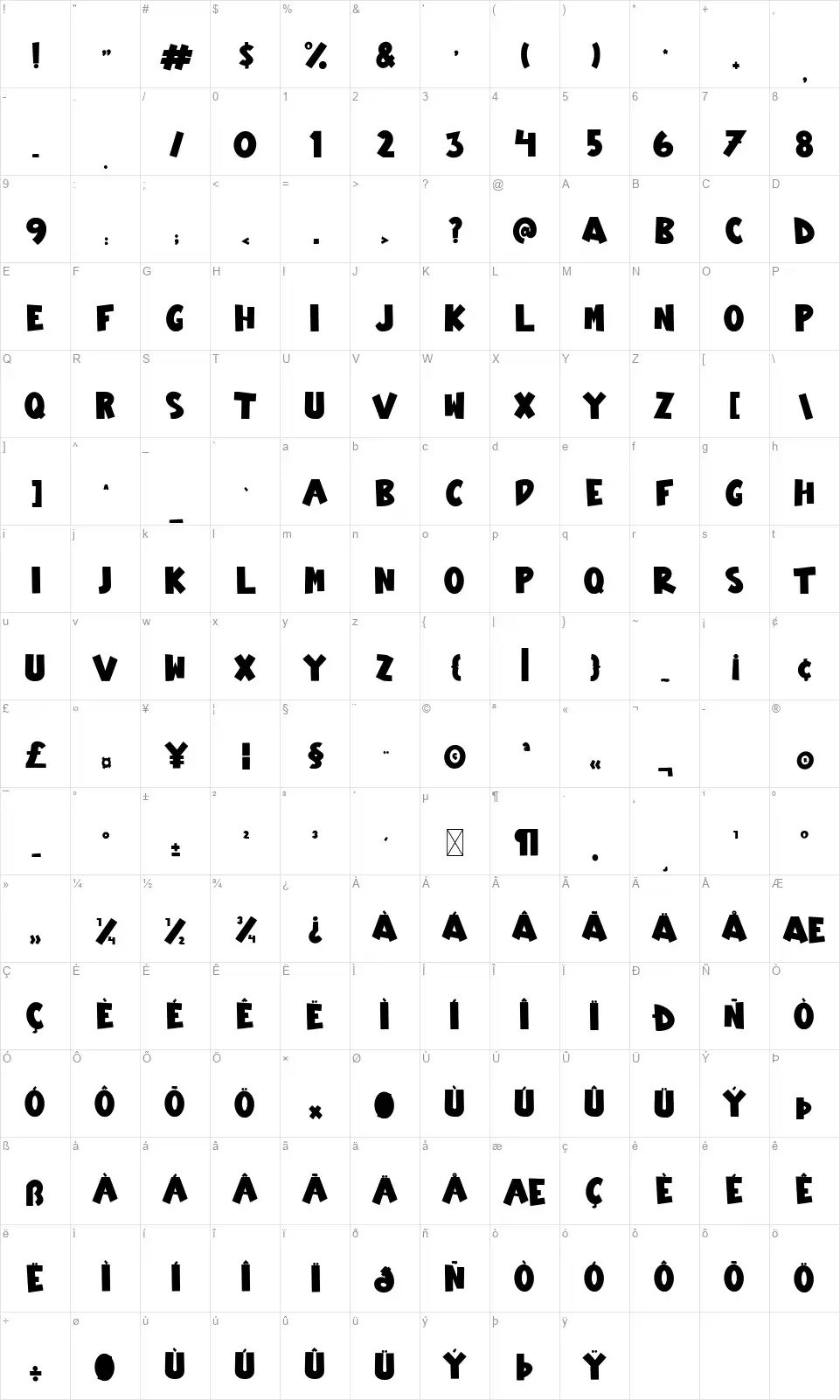 Hide And Seekfont character map