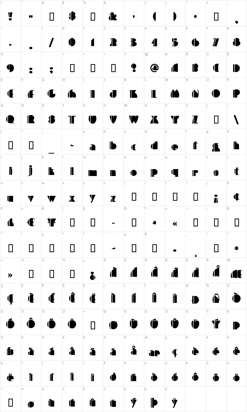 High Fivefont character map