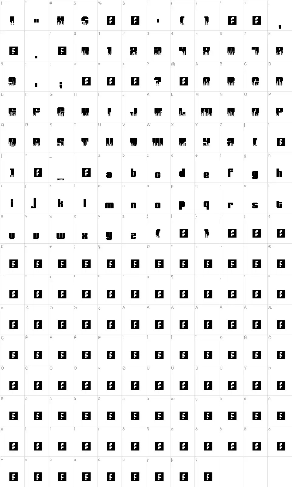 High Volumefont character map