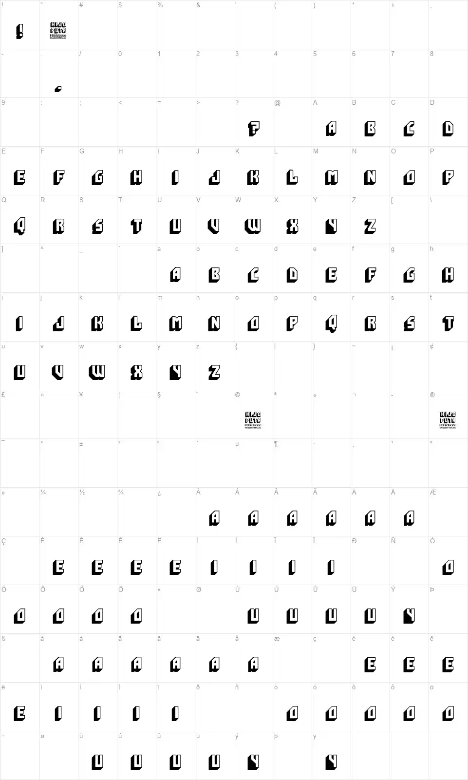 Hijo Puta Peligrosofont character map