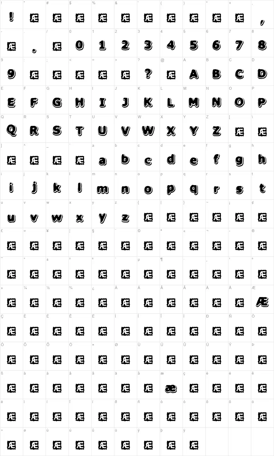 Hillock BRKfont character map