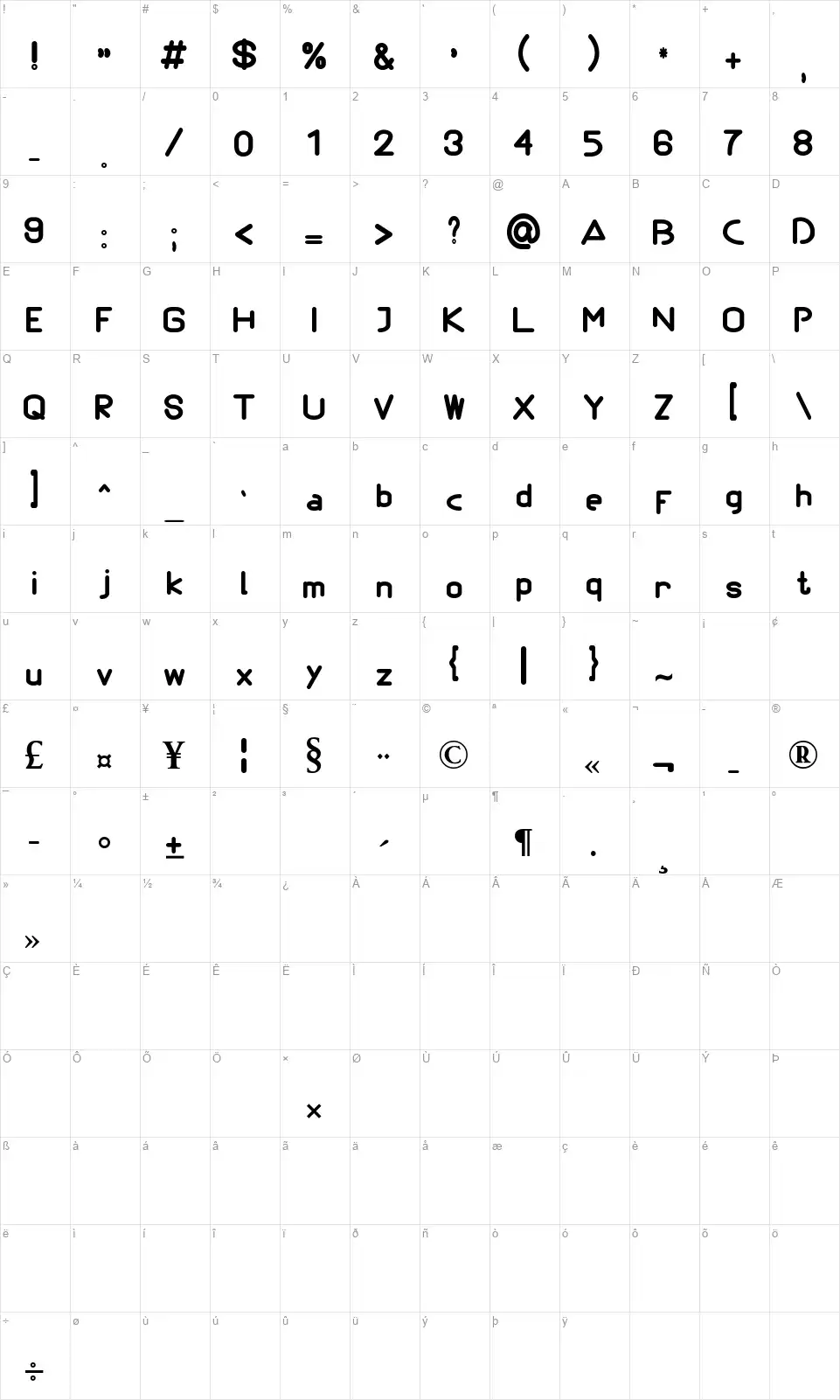 Himenzfont character map