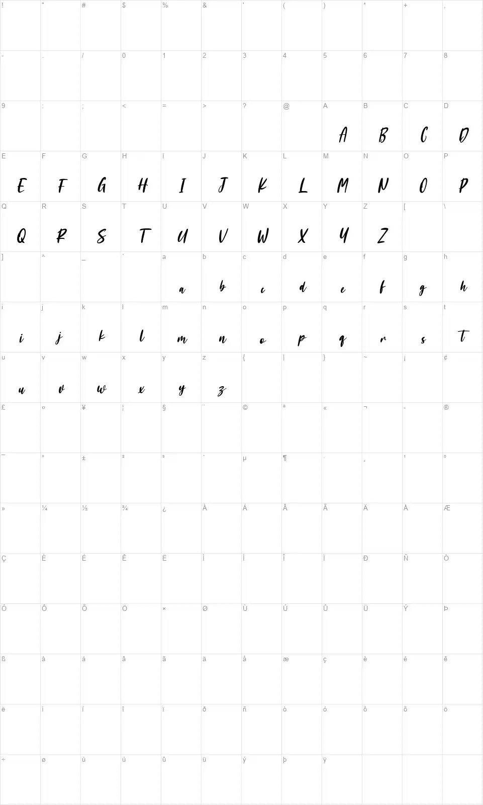 Hittoshirafont character map