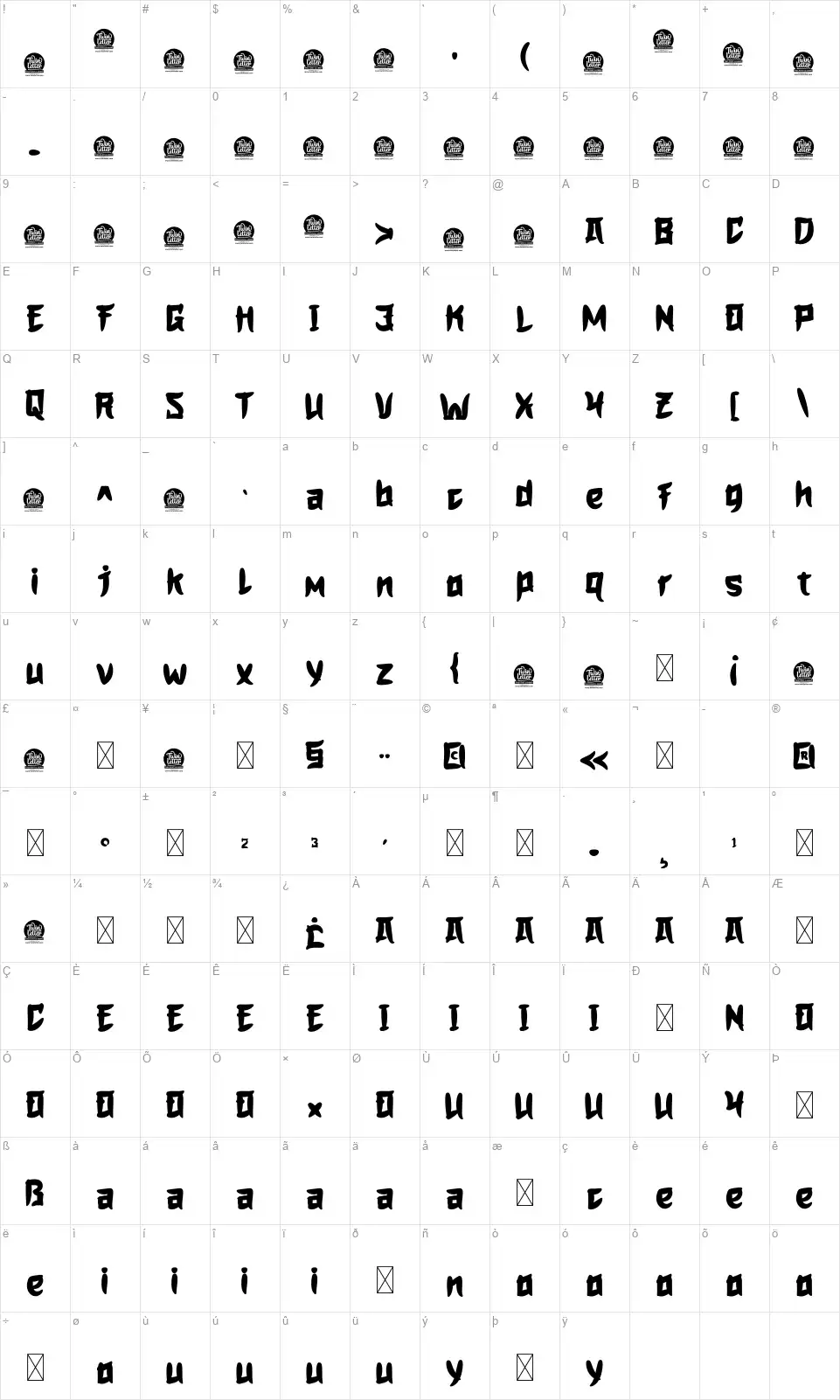 Hogatafont character map