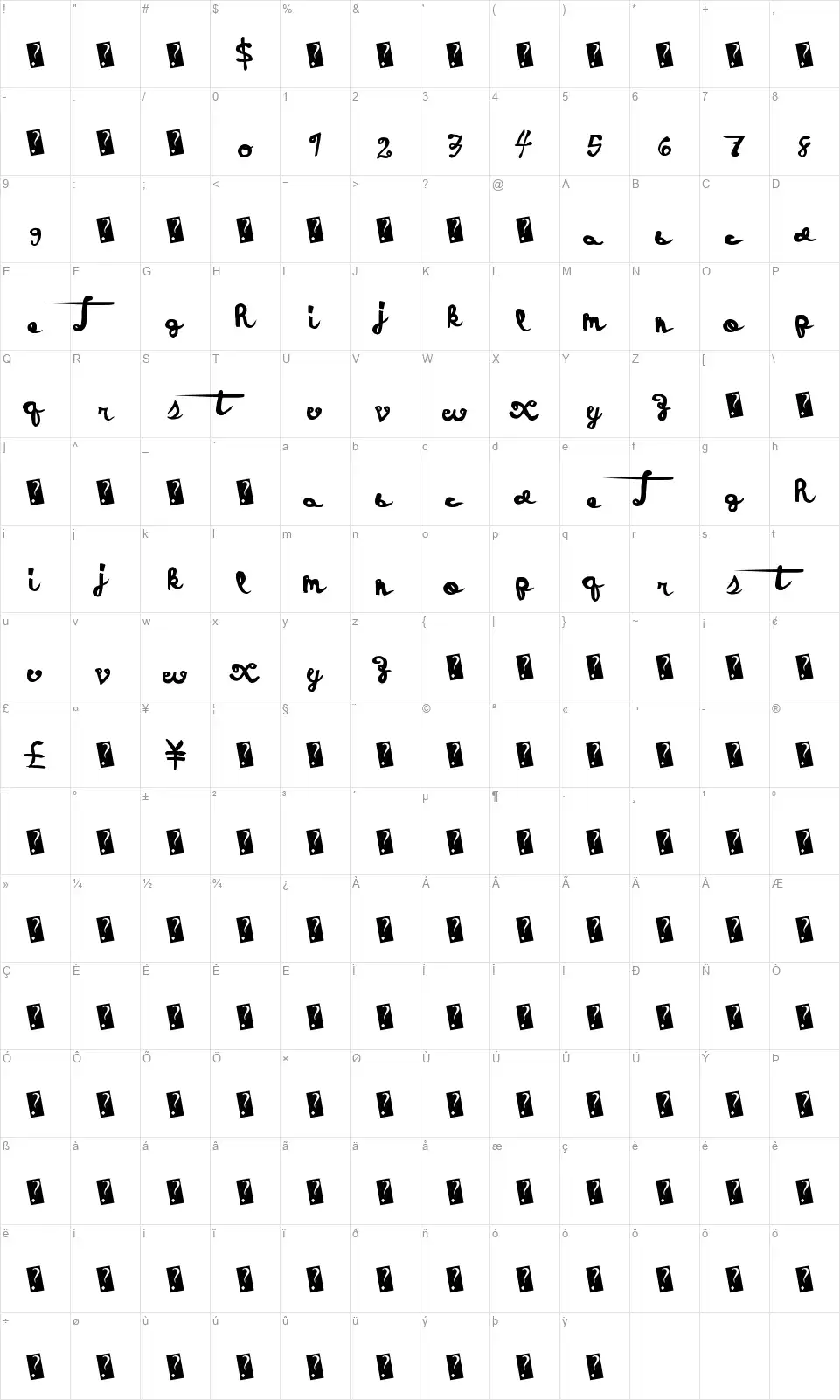 Holiday Eventfont character map