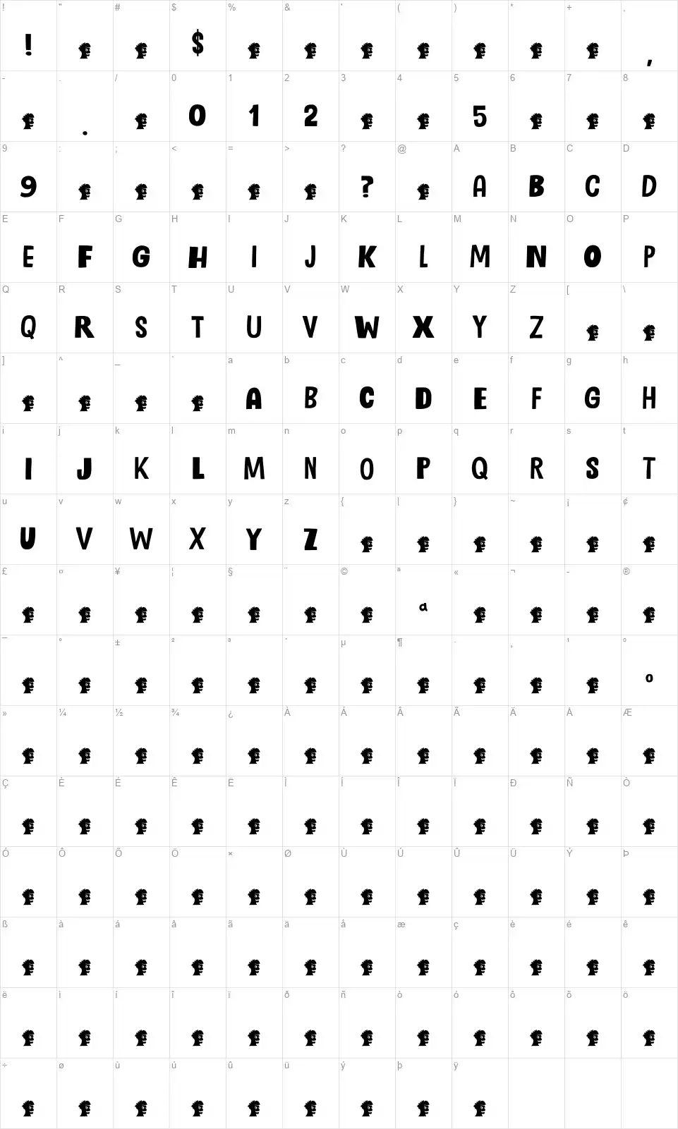Holistic Haircutfont character map