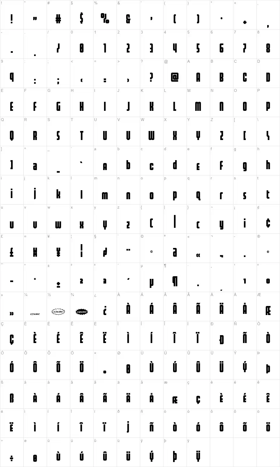 Homelanderfont character map