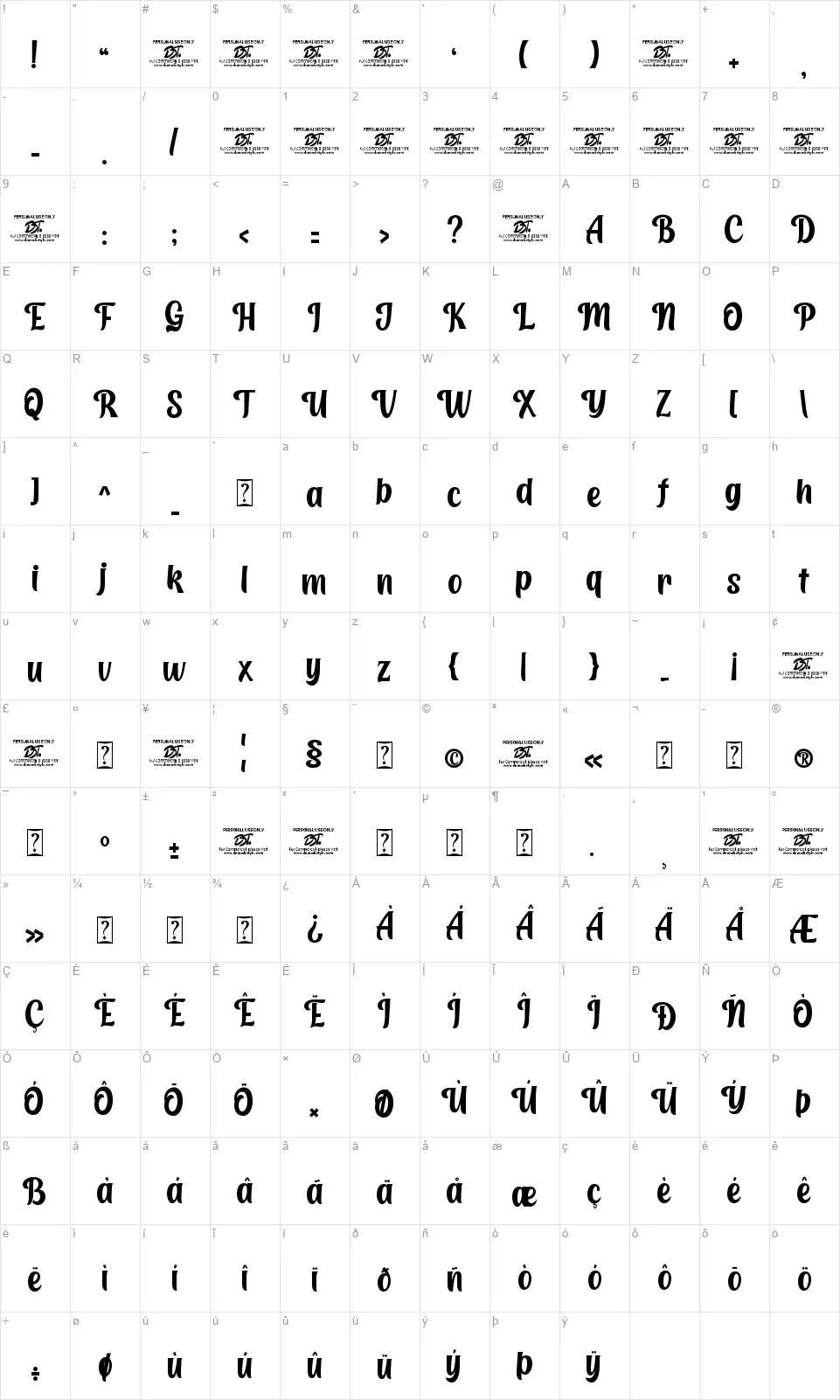Homevillefont character map