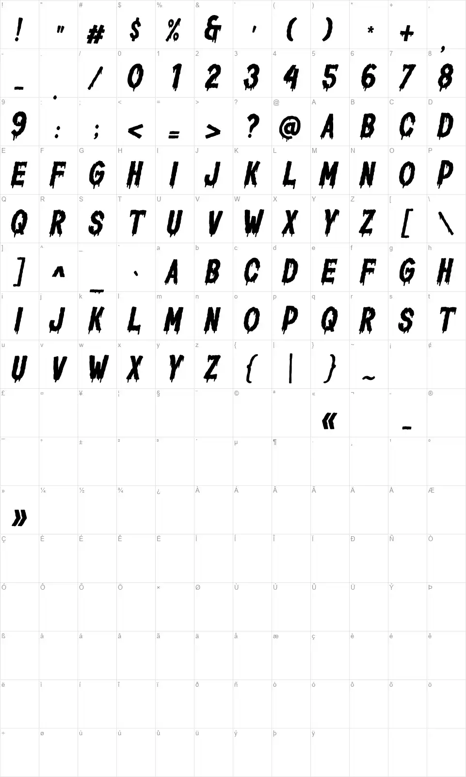 Horror Corpsfont character map