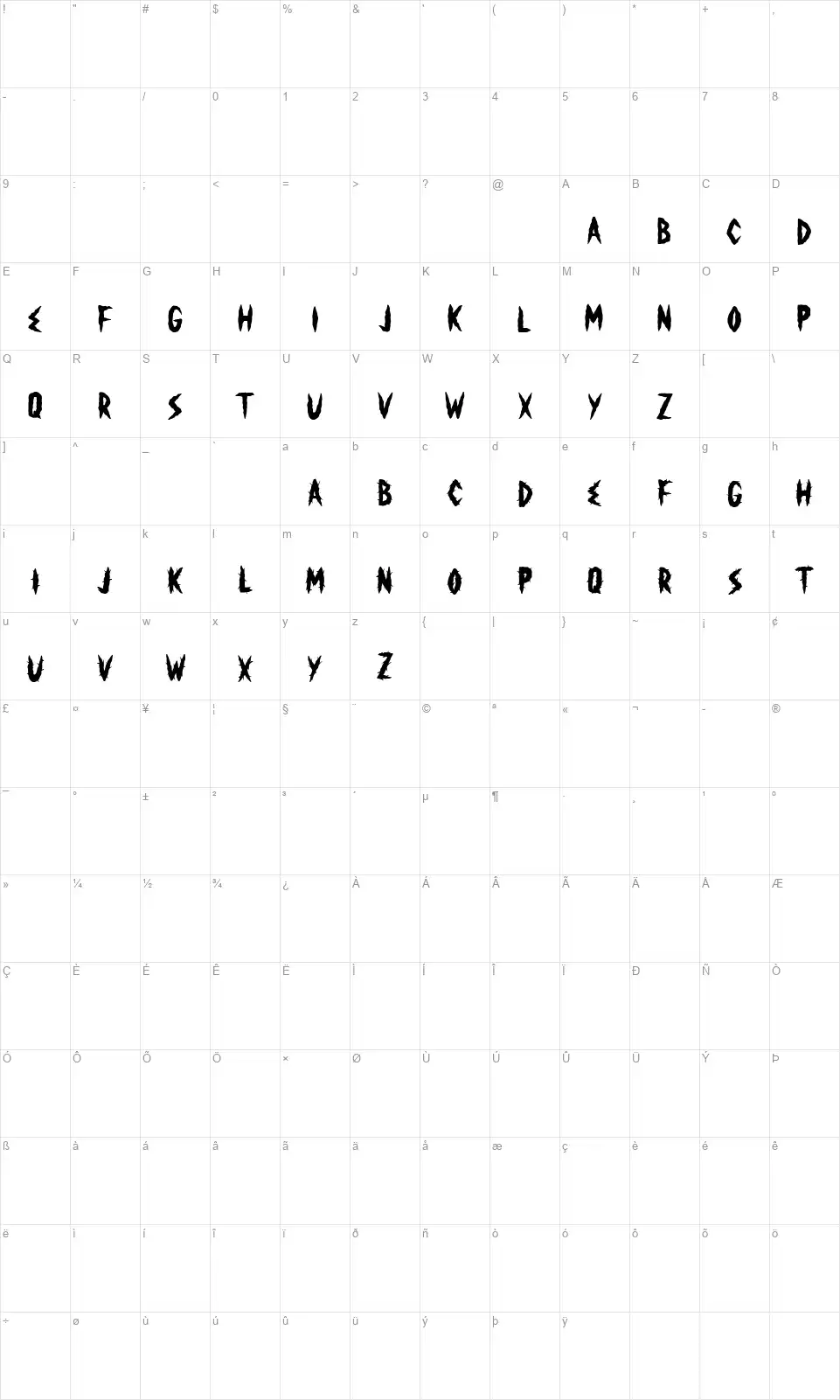 Horror Corpsefont character map