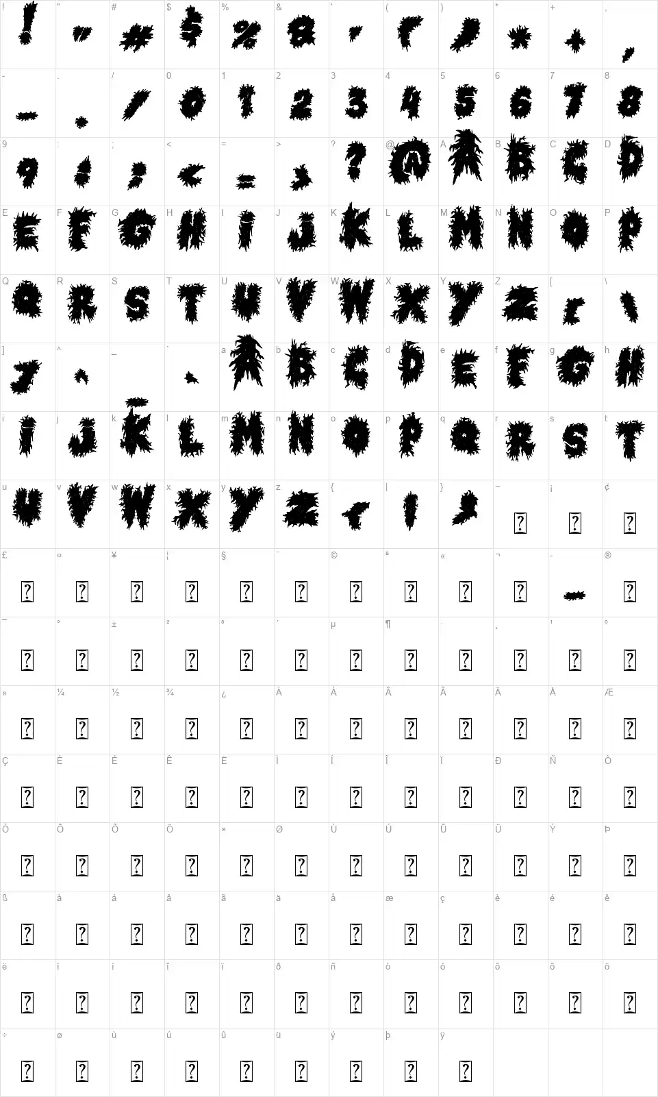 Horror Metalfont character map