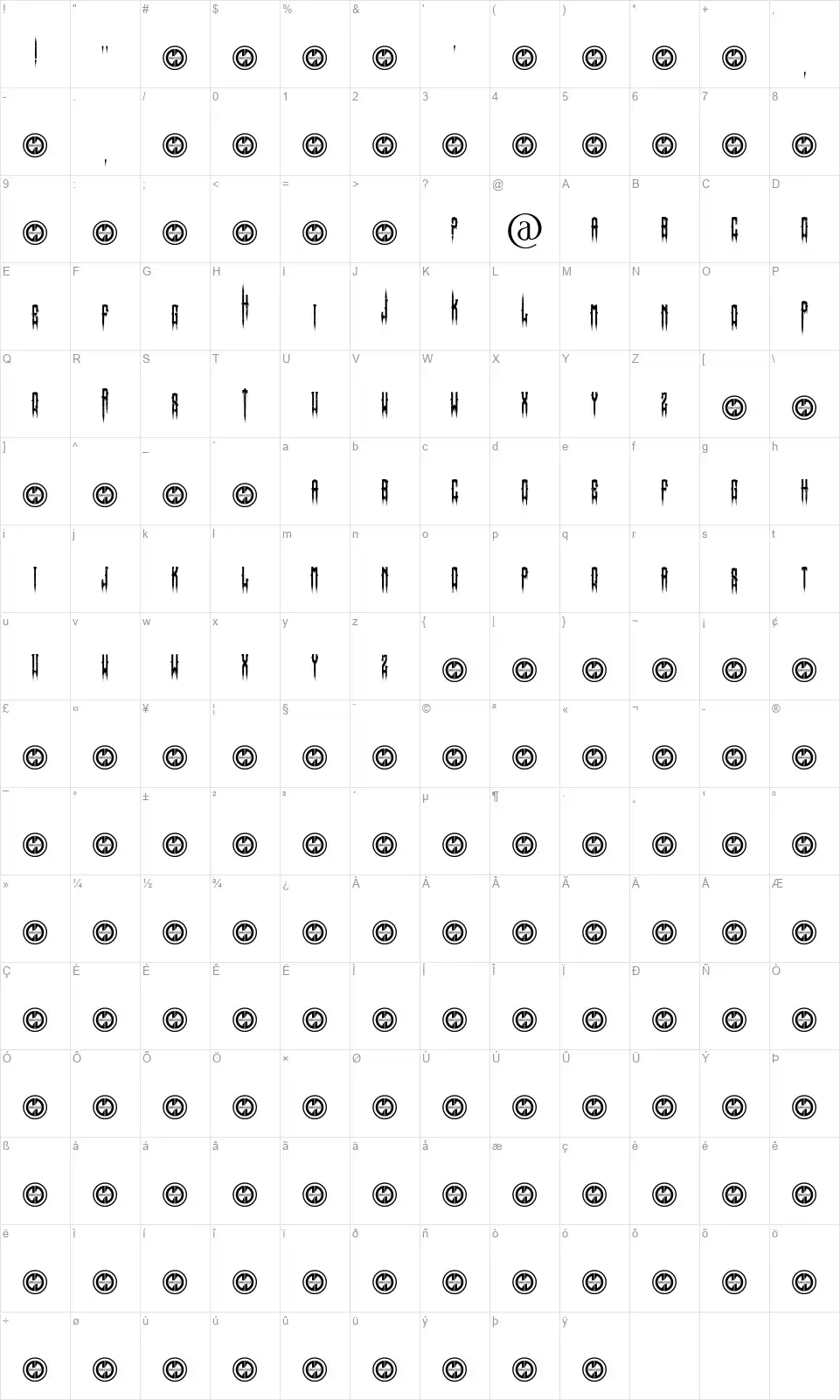 Horror Typefont character map