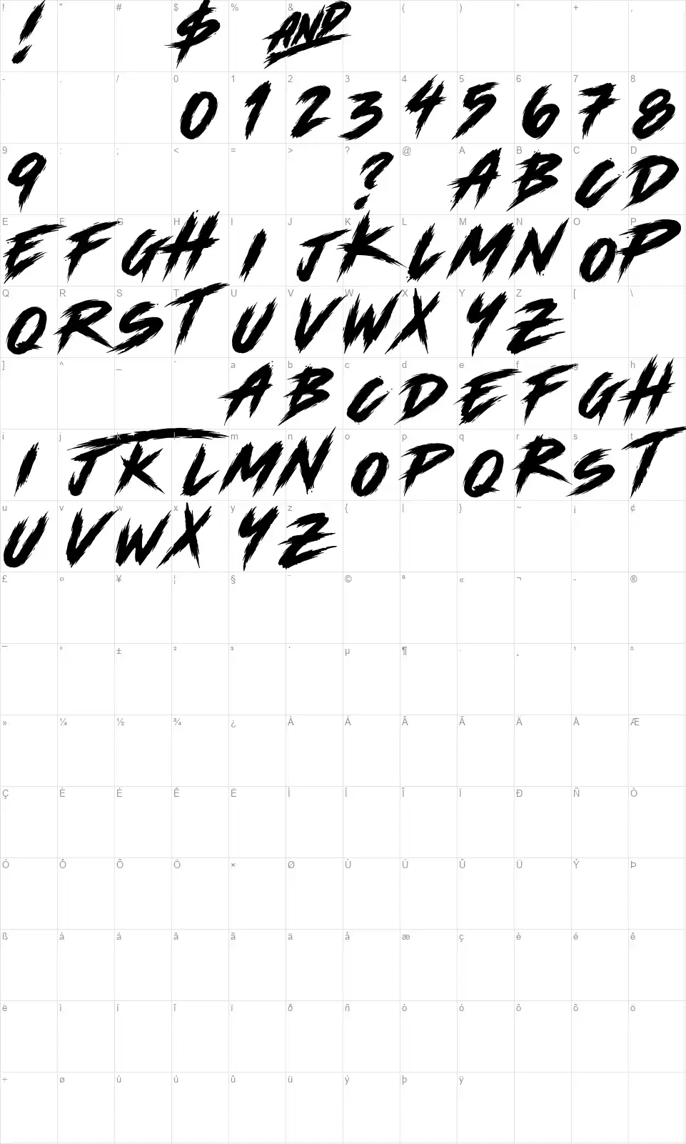 Horsemenfont character map