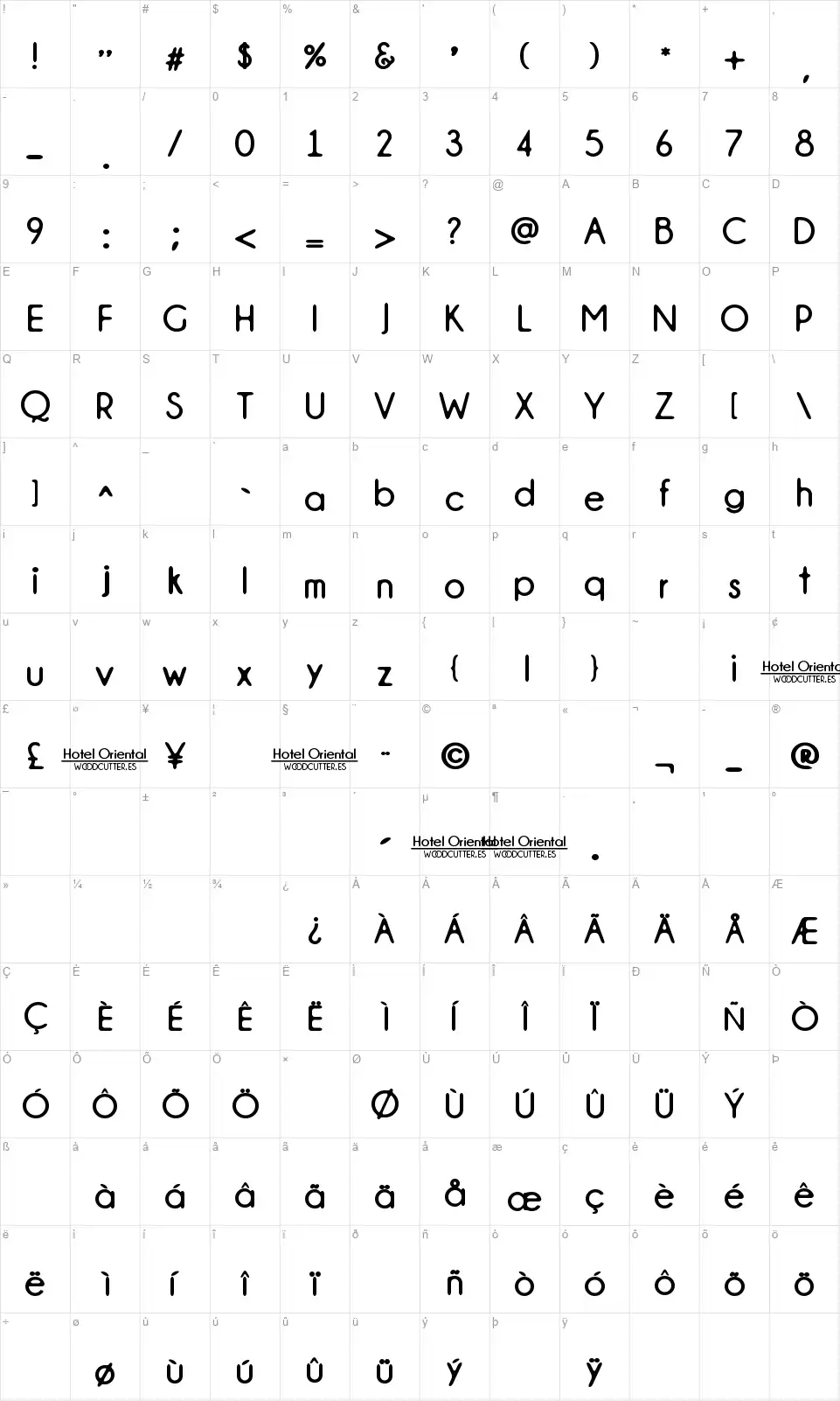 Hotel Orientalfont character map