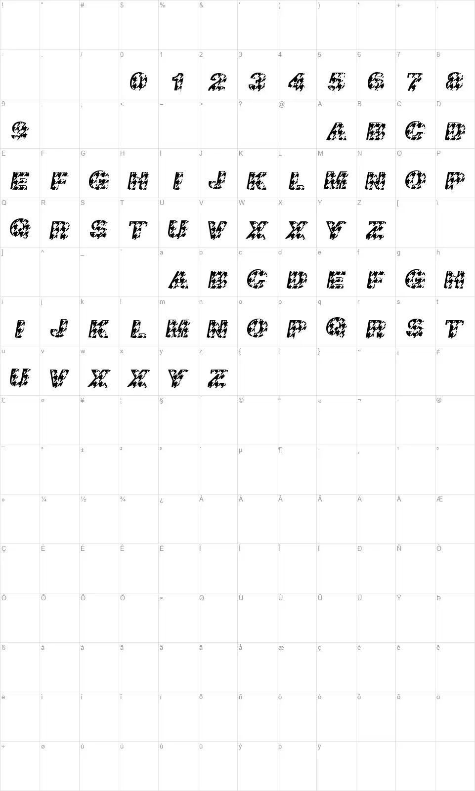 Houndsfont character map