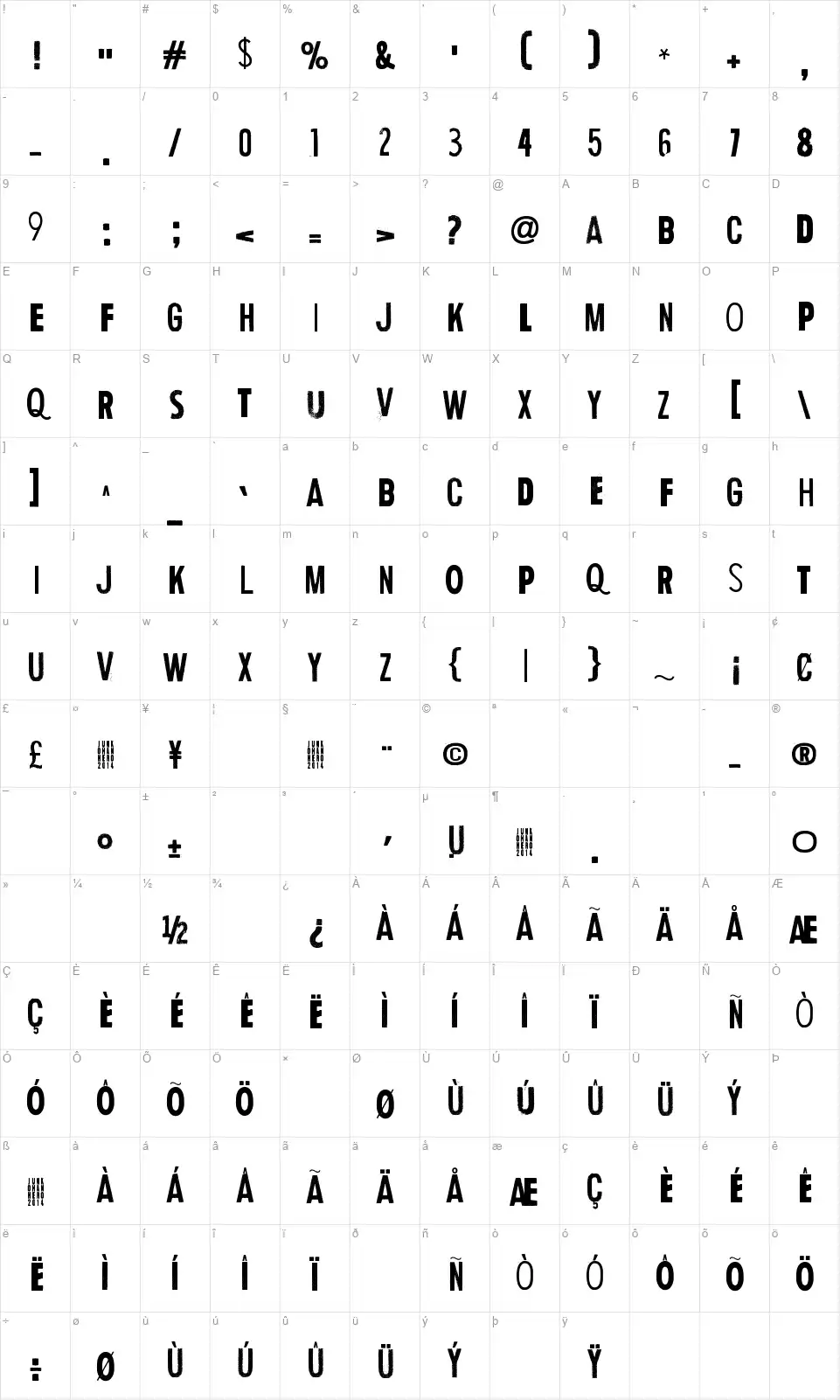 Human Errorfont character map