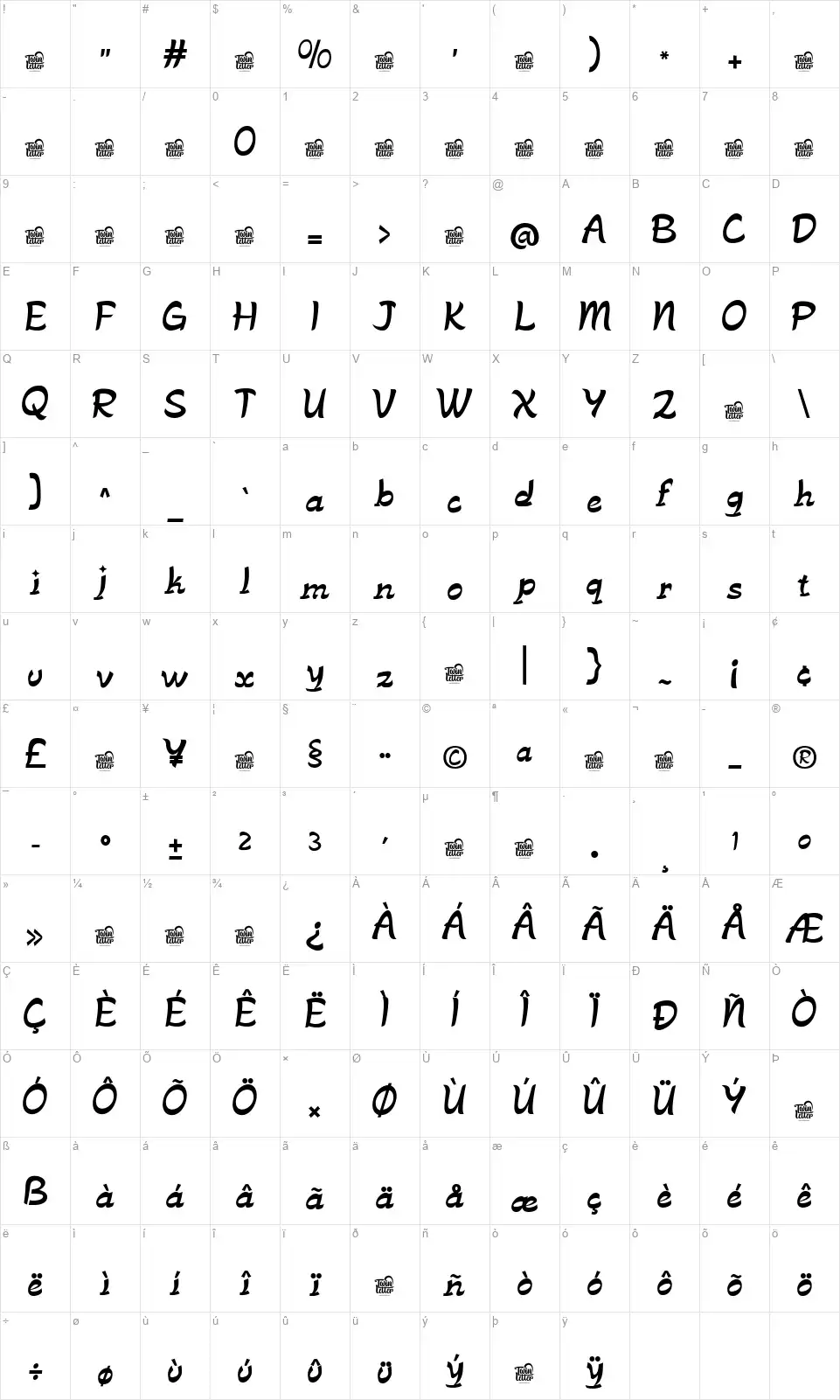 Hunosaifont character map