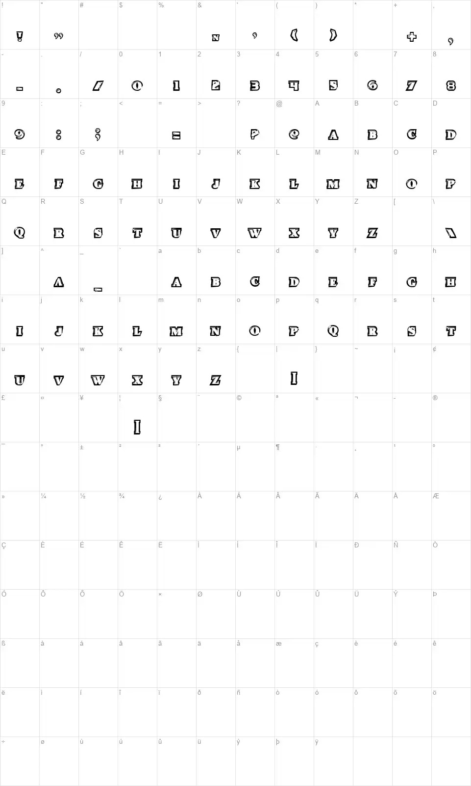 Icebox Artfont character map